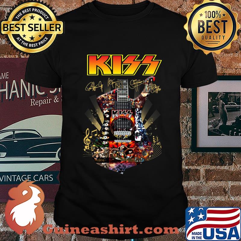 Guitar kiss band members signatures shirt