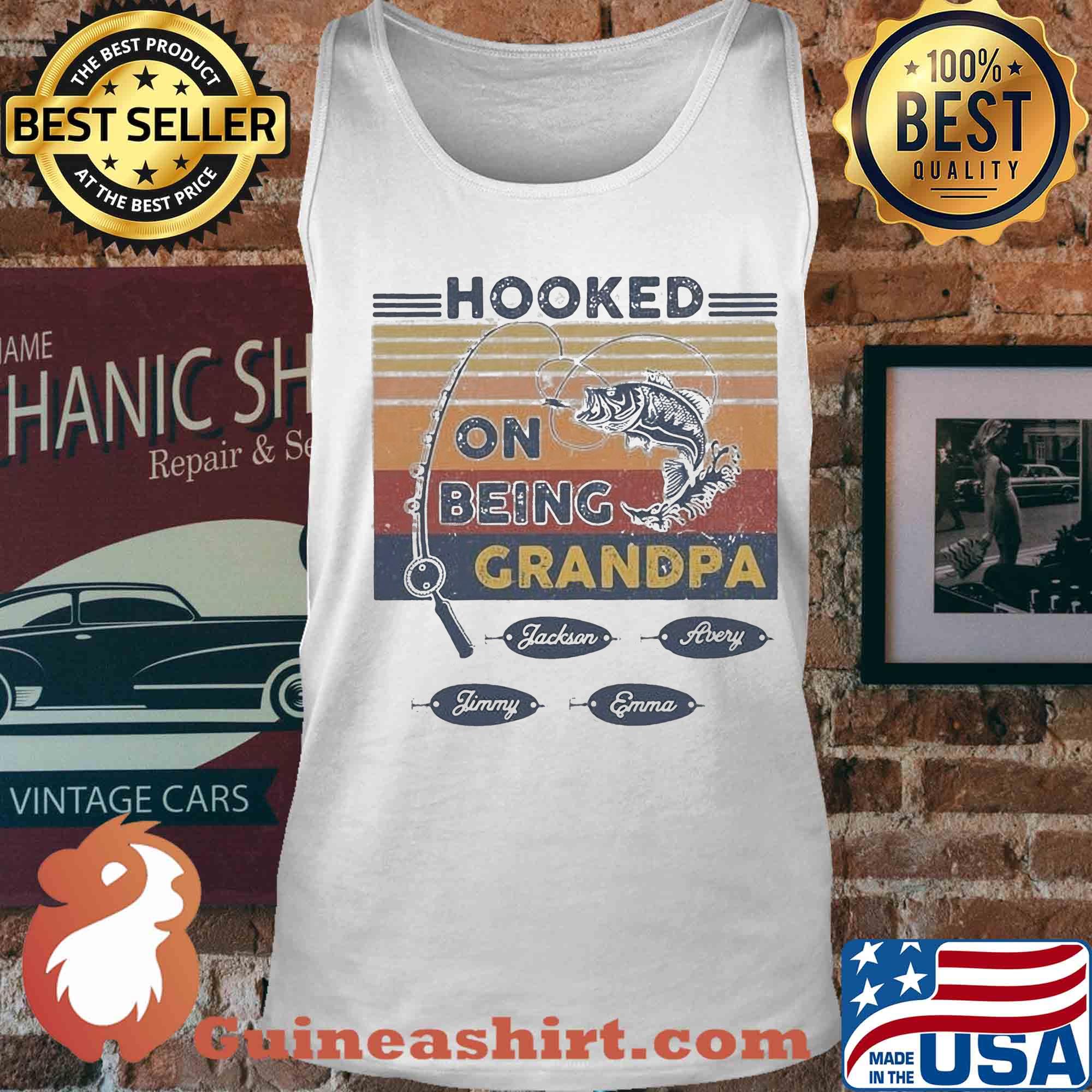 Hooked on being grandpa fishing vintage s Tank top