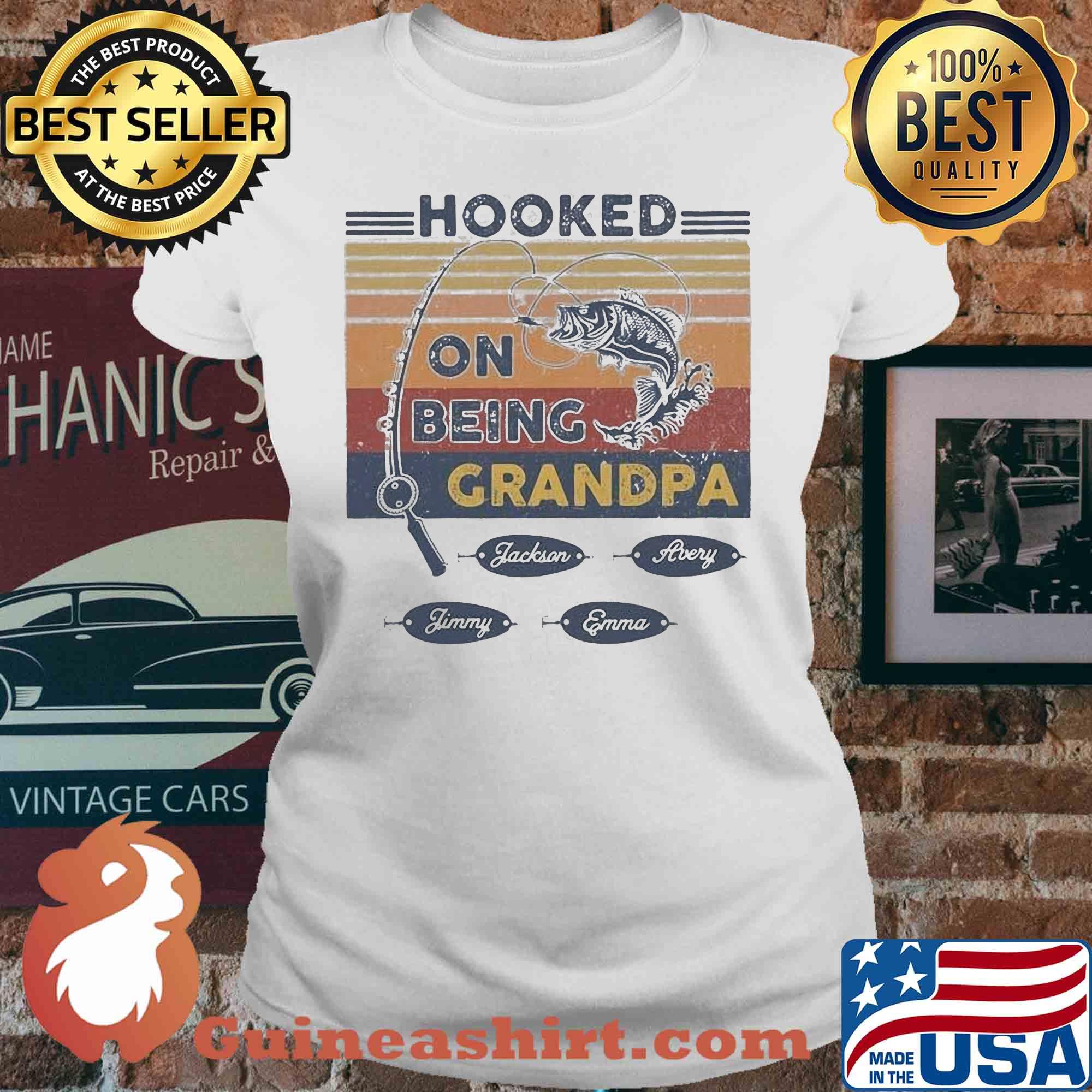 Hooked on being grandpa fishing vintage s V-neck