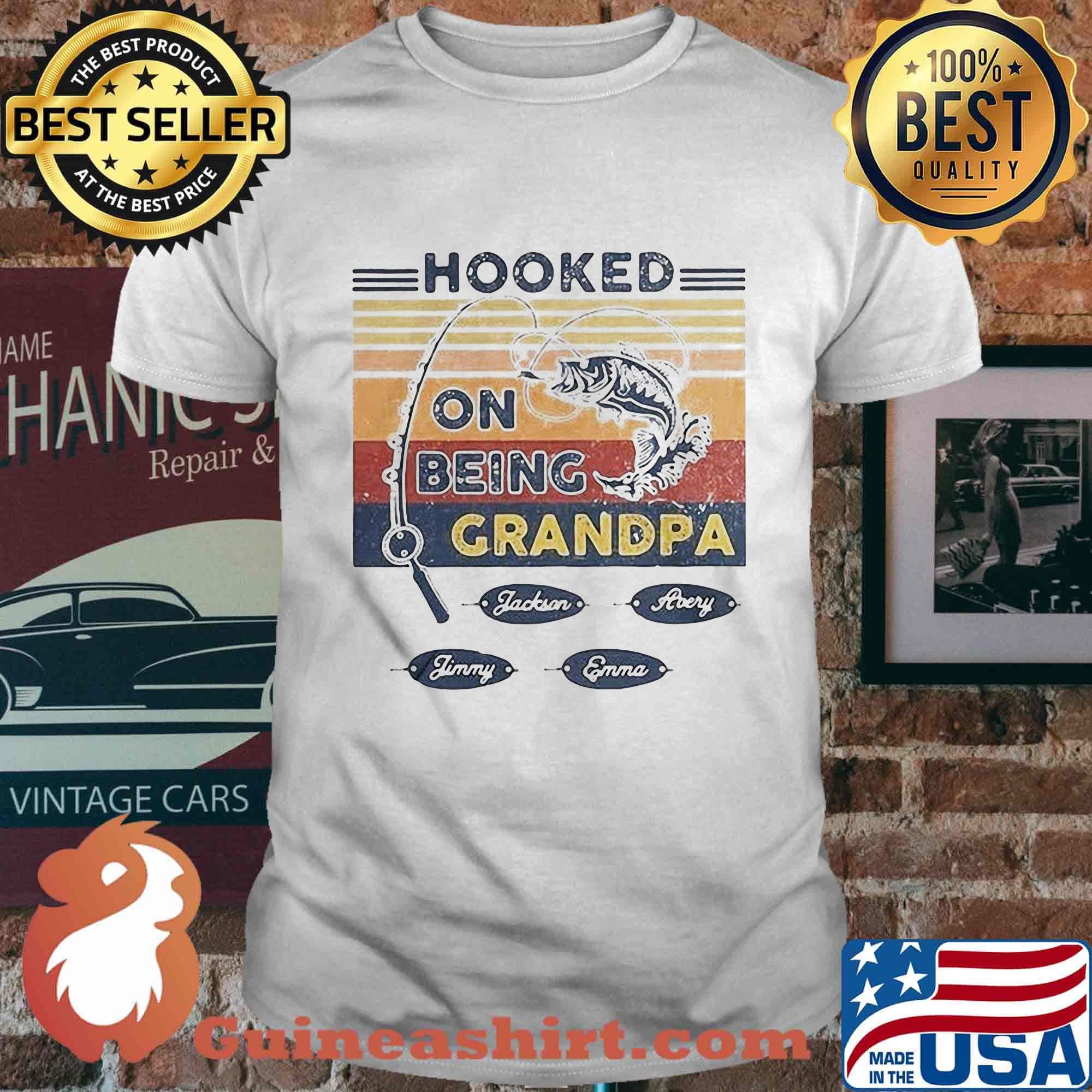 Hooked on being grandpa go fishing vintage retro shirt
