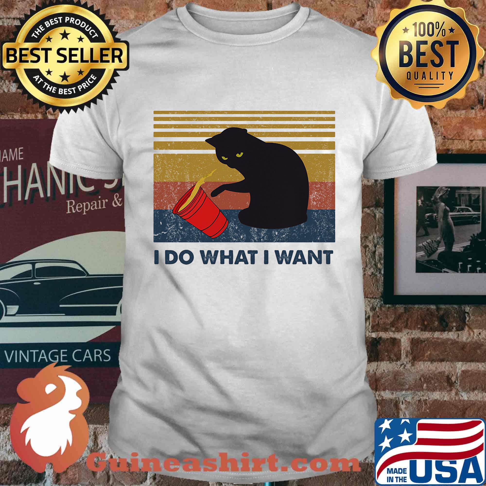 I Do What I Want Cat Spilled Coffee Vintage Retro Shirt