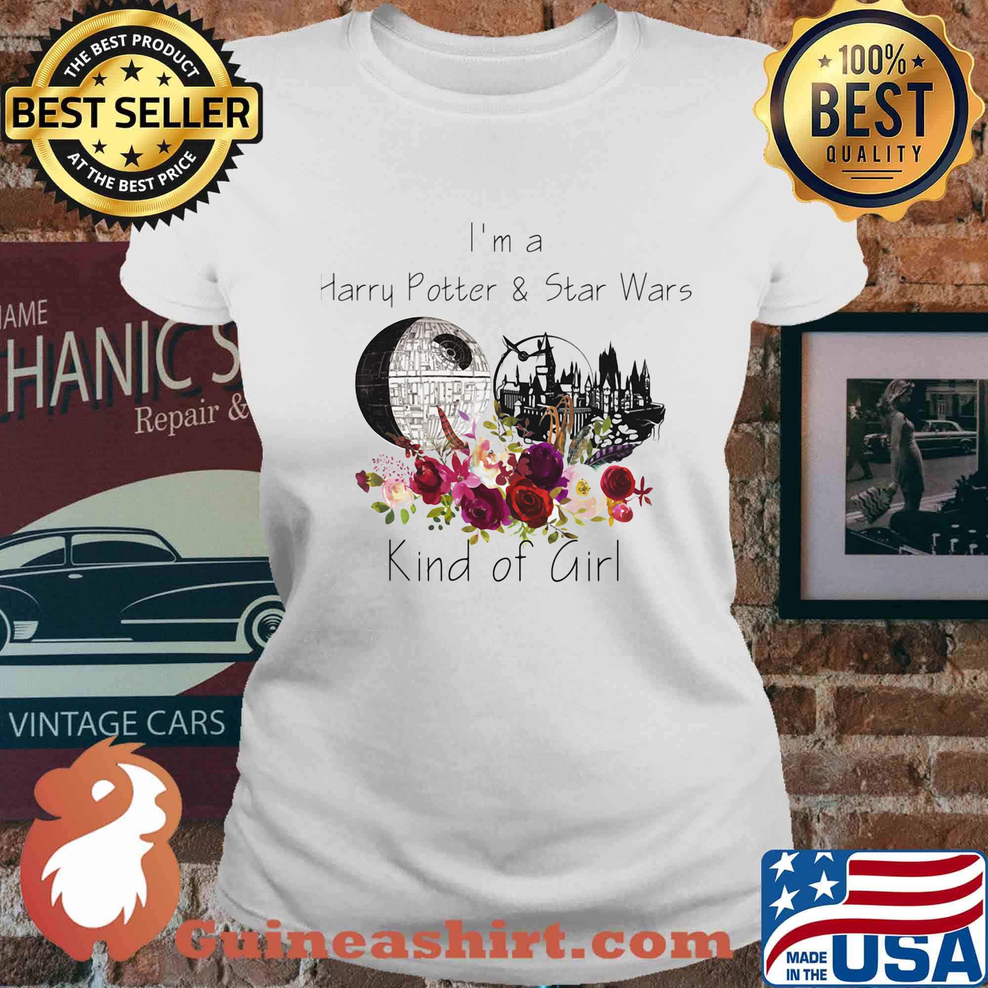 I'm a harry potter and star wars kind of girl flowers s Ladies tee