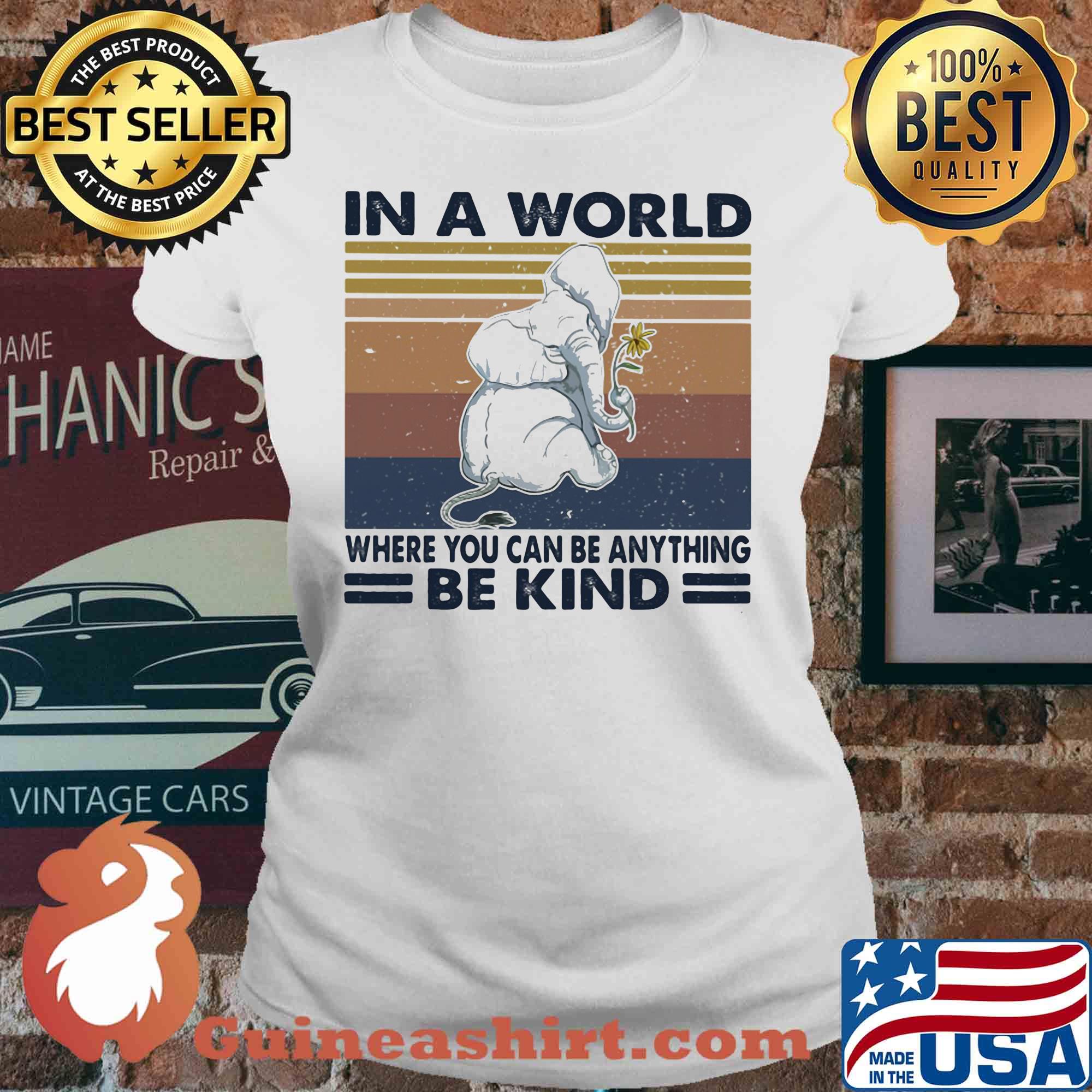 In a world where you can be anything be kind elephant vintage retro s V-neck