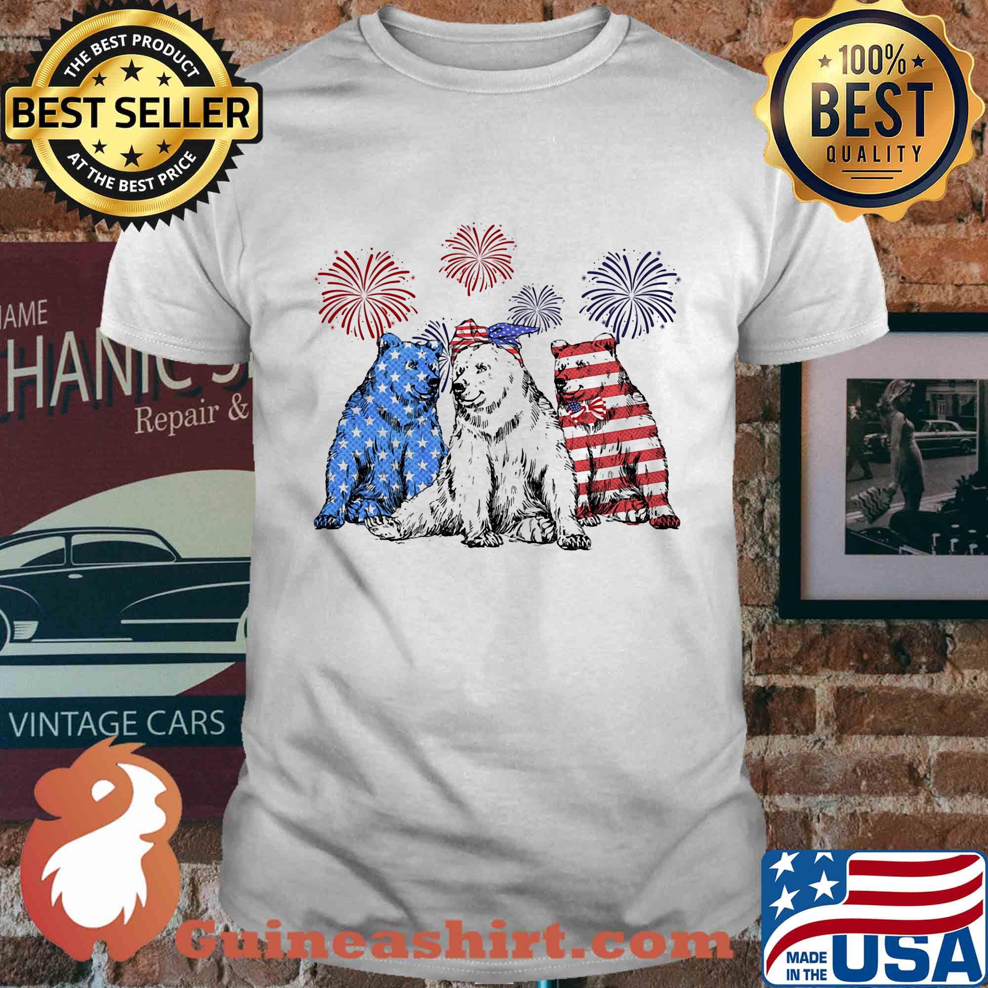 Independence Day Bears Wear Bow Tie Firework Shirt