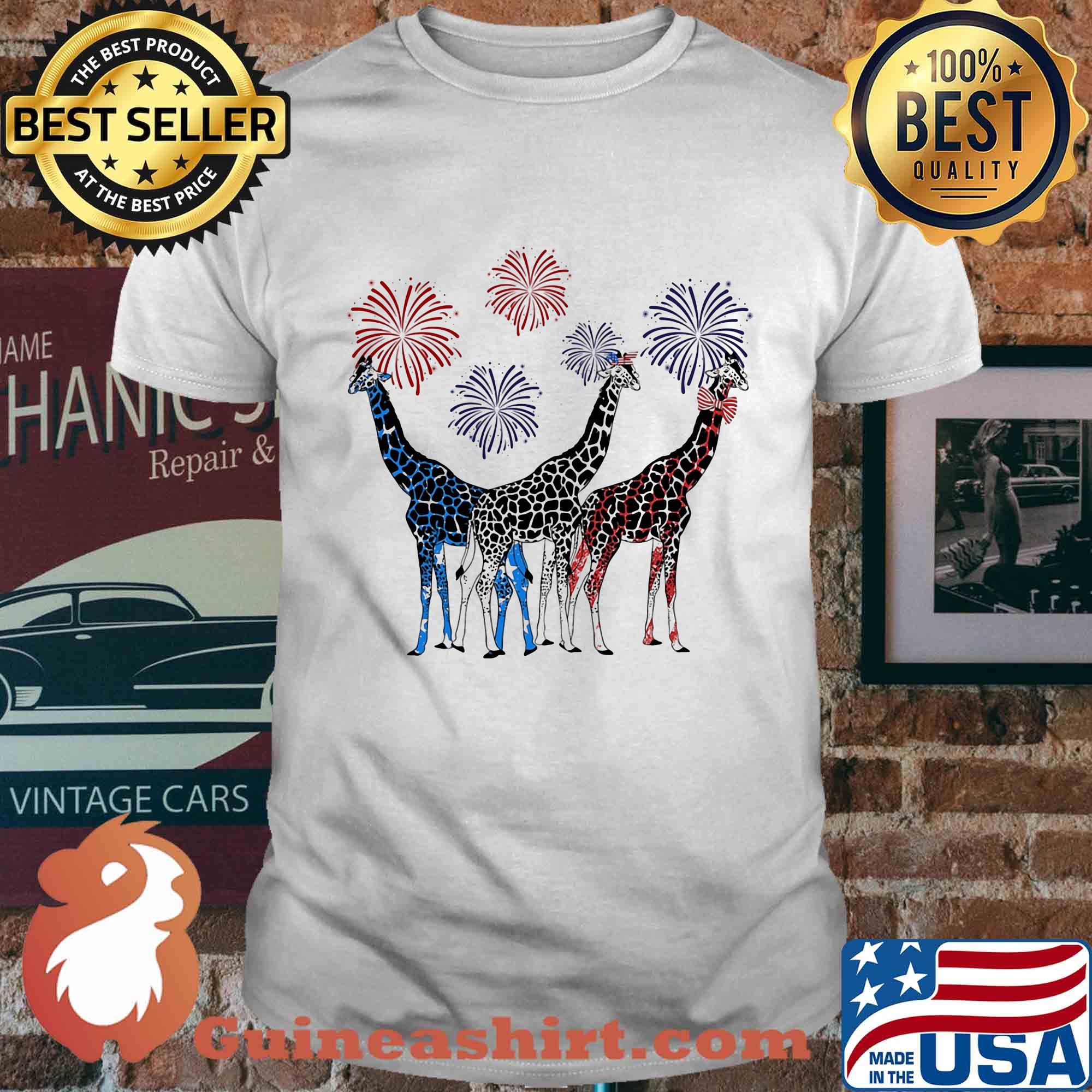 Independence Day Giraffes Wear Bow Tie Firework Shirt