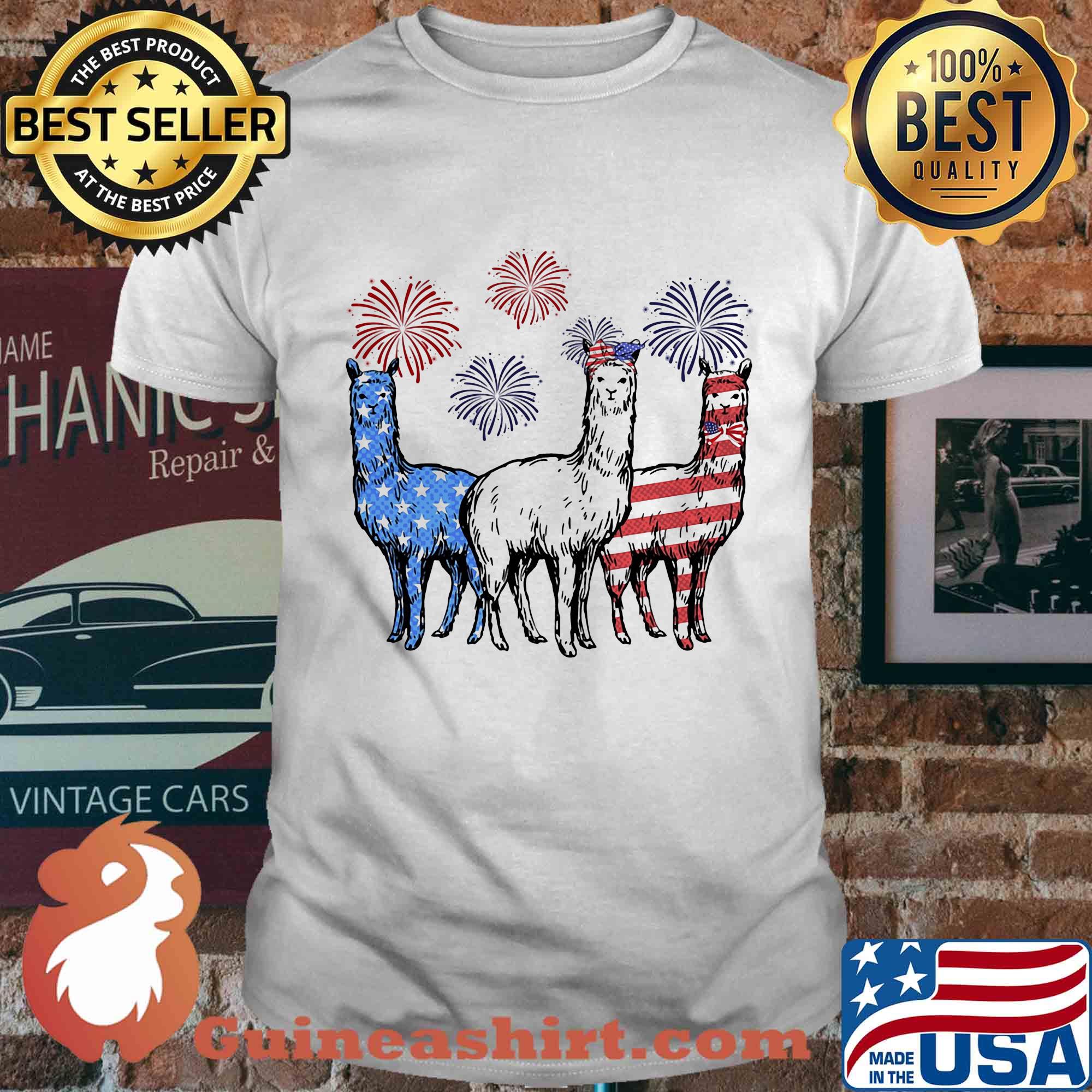 Independence Day Llamas Wear Bow Tie Firework Shirt