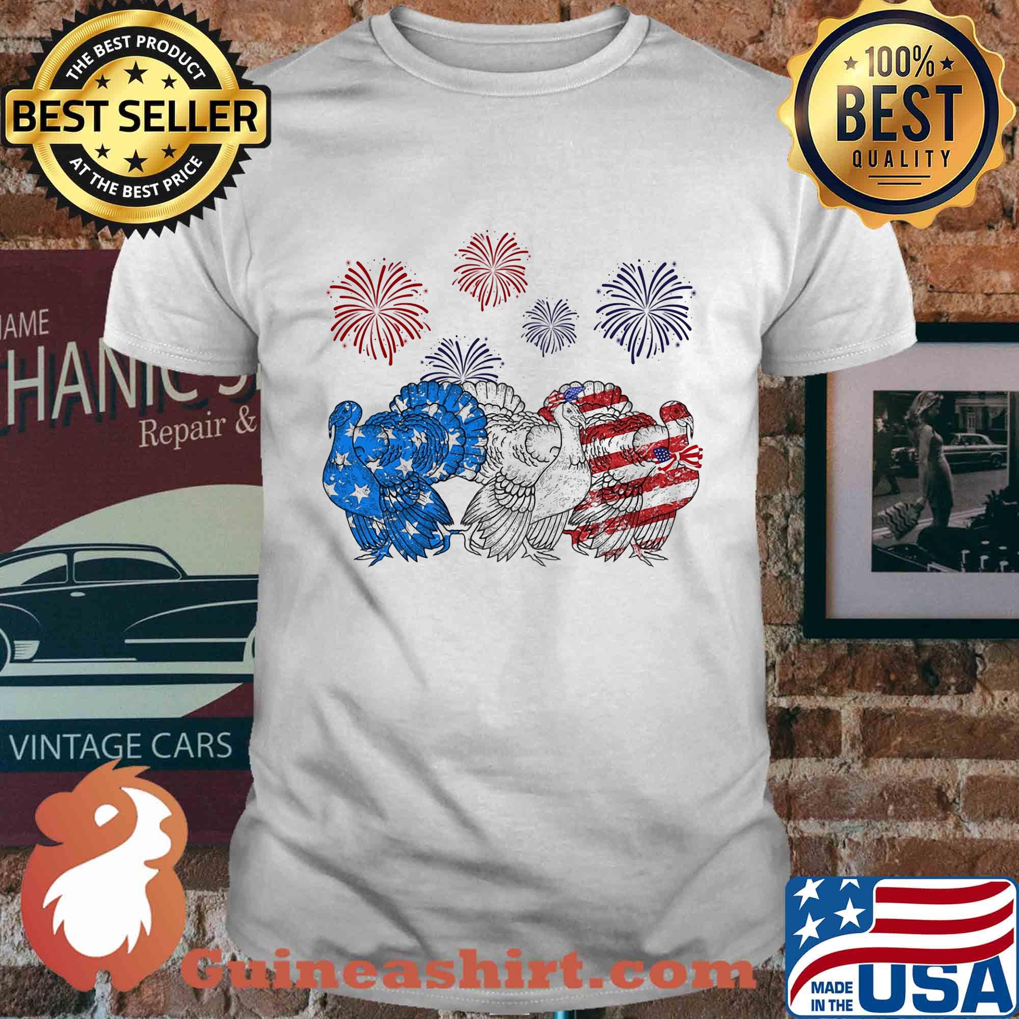 Independence Day Peacocks Wear Bow Tie Firework Shirt