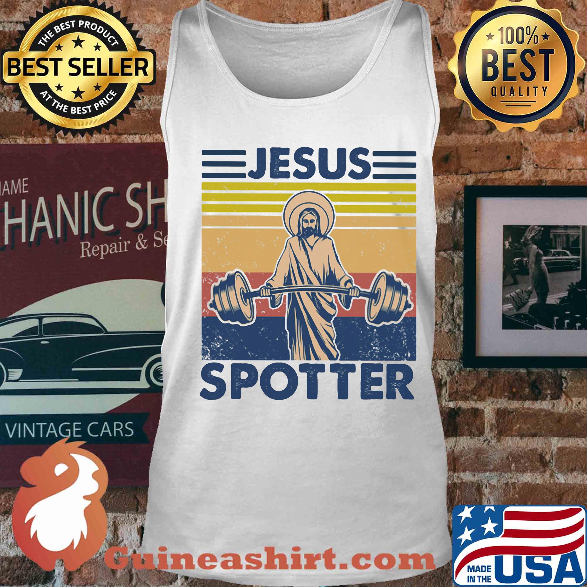 Jesus spotter weight lifting vintage retro s Tank top