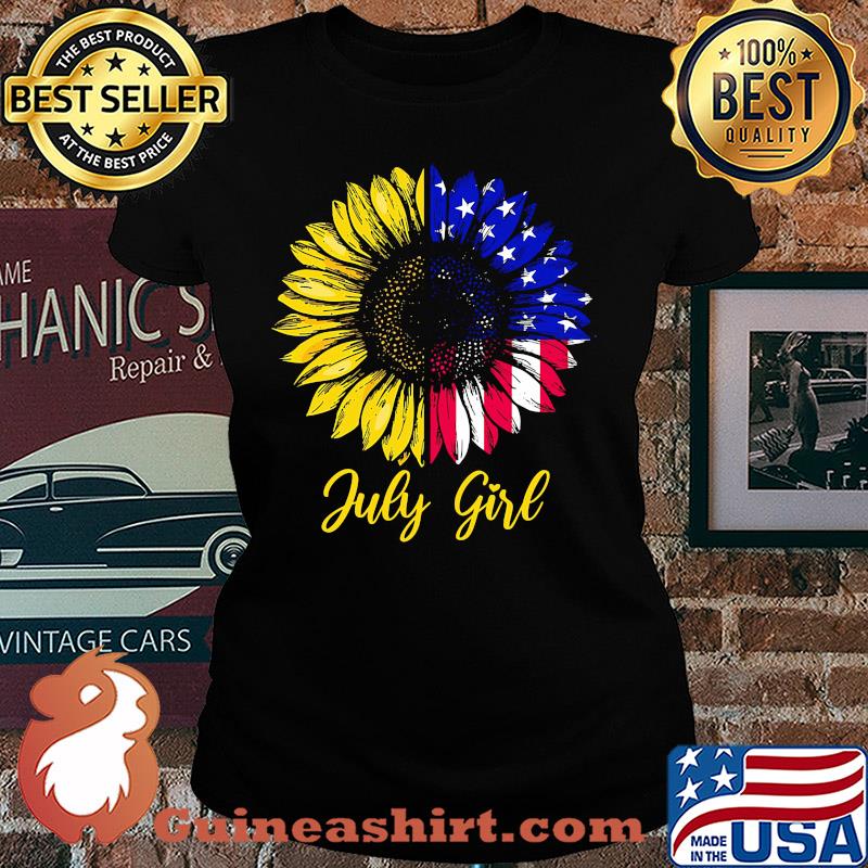 July girl sunflower aemrican flag independence day s Ladies tee