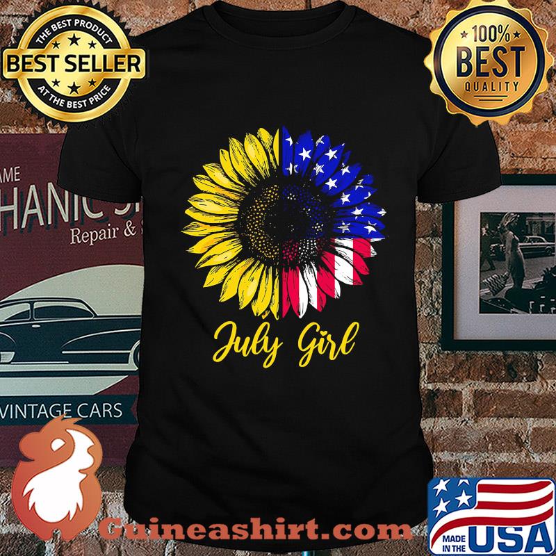 July girl sunflower aemrican flag independence day shirt