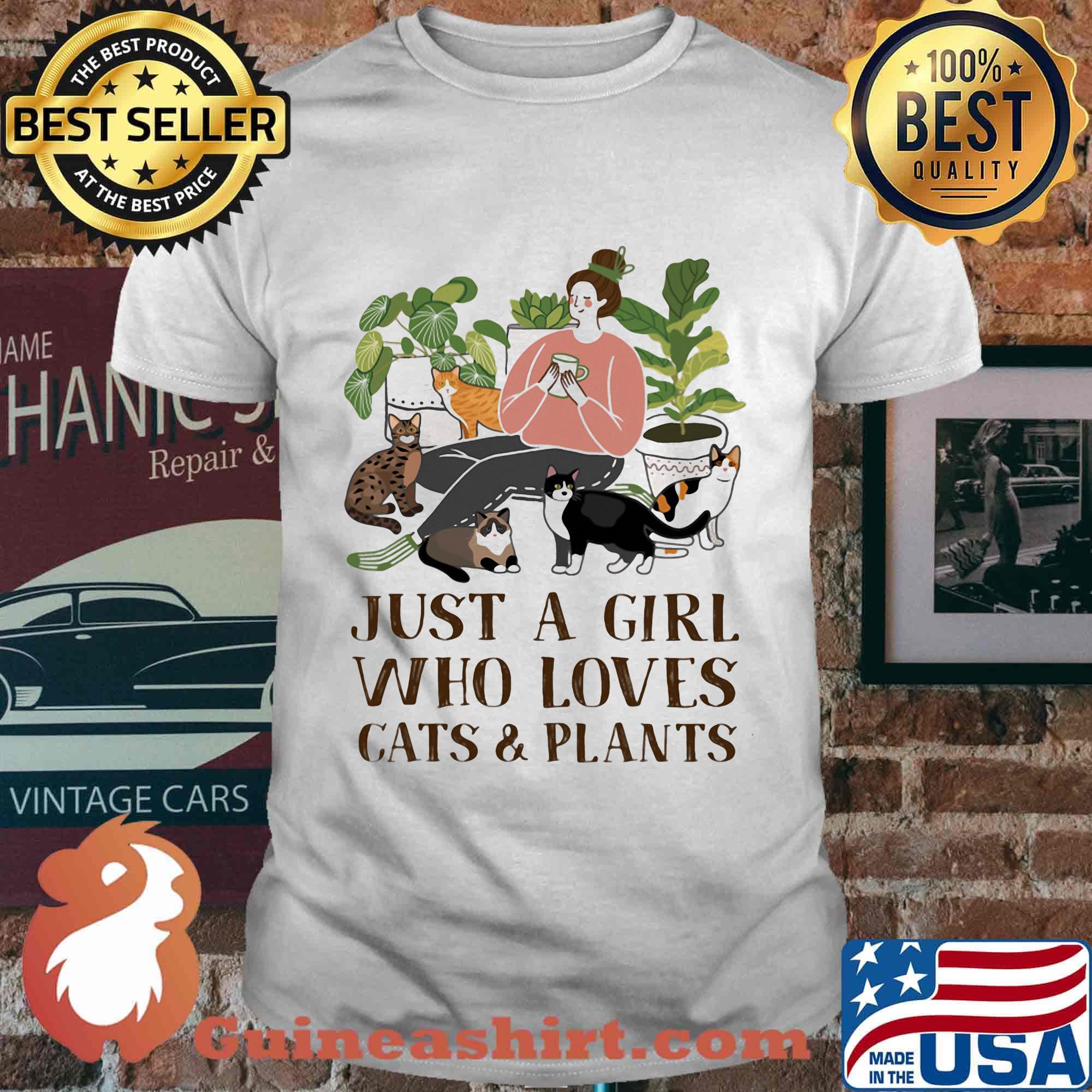 Just A Girl Who Loves Cat And Plants Shirt