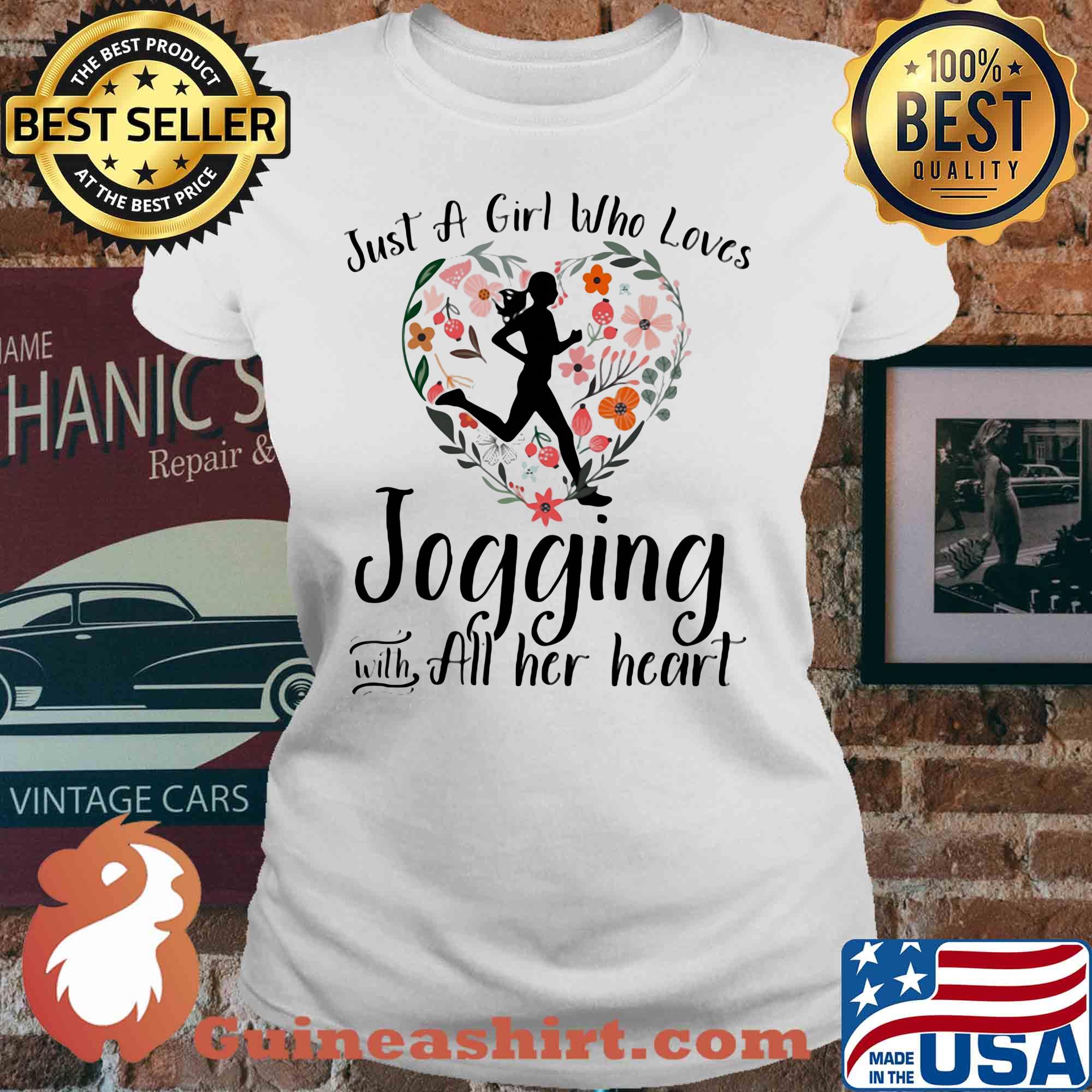 Just a girl who loves jogging with all her heart flowers s V-neck