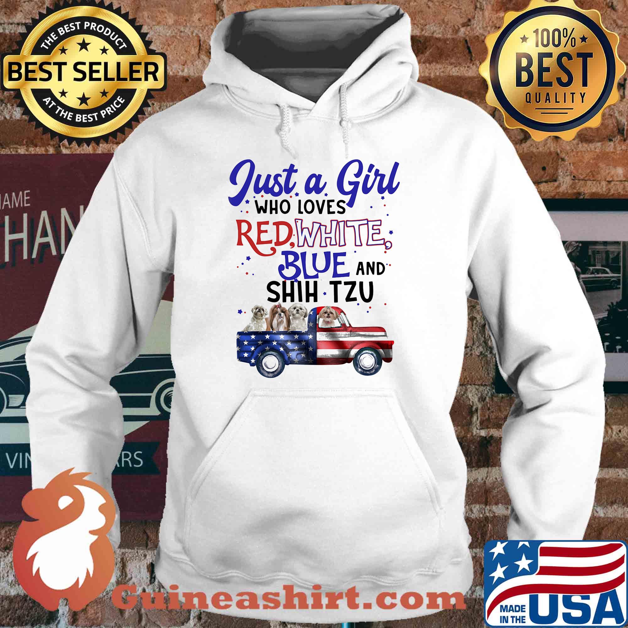 Just a girl who loves red white blue and shih tzu american flag independence day s Hoodie
