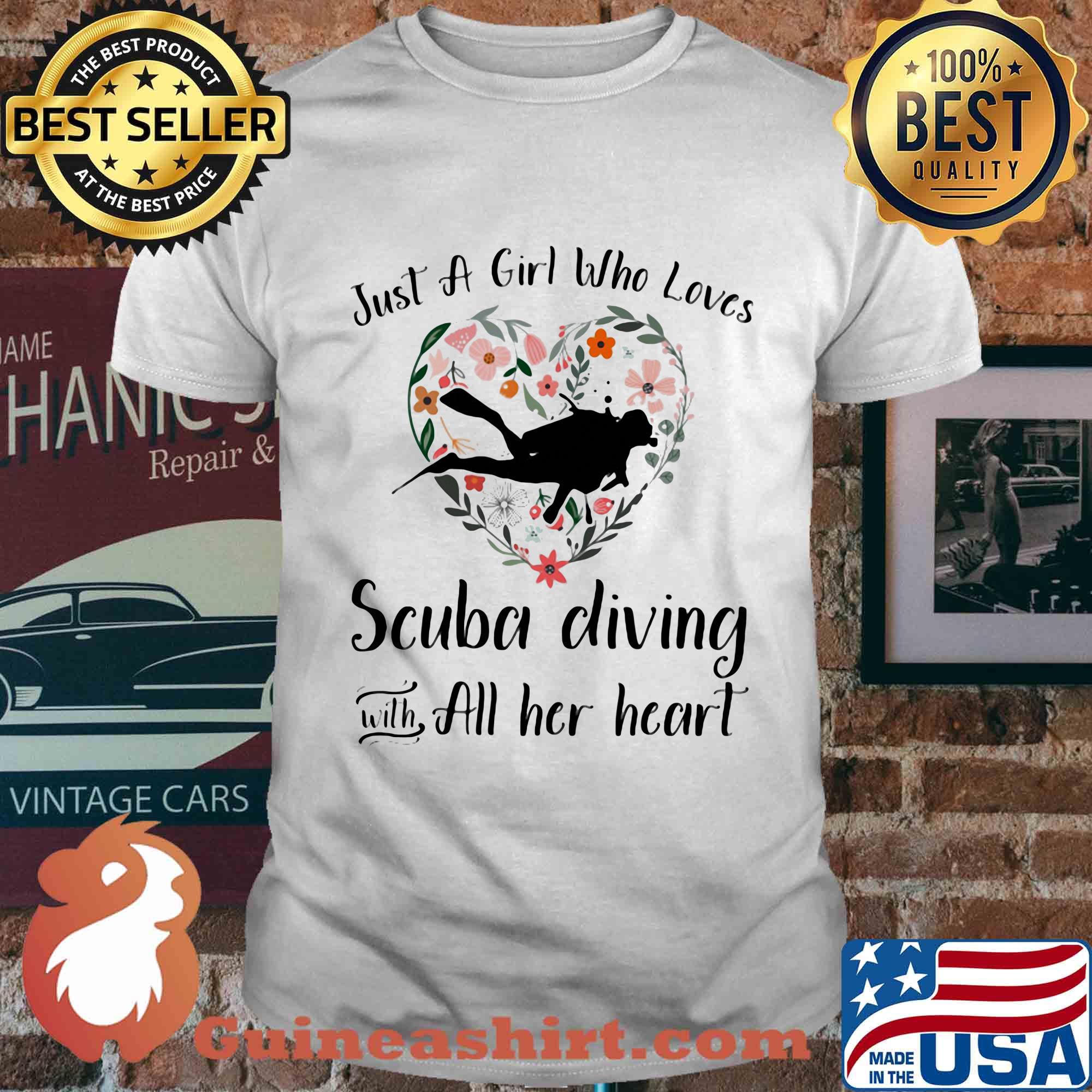 Just a girl who loves scuba diving with all her heart flowers shirt