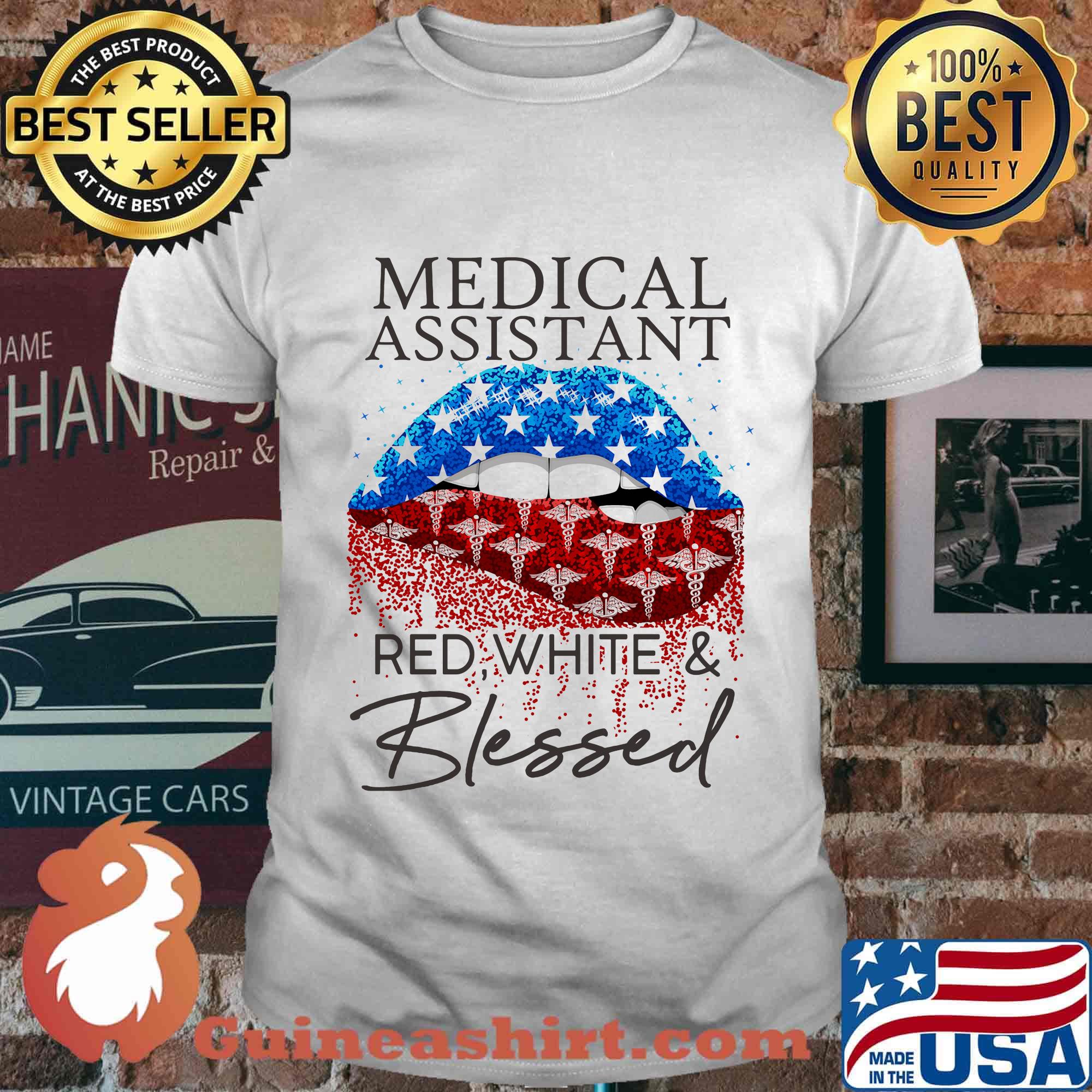 Lips medical assistant red white and blessed american flag independence day shirt