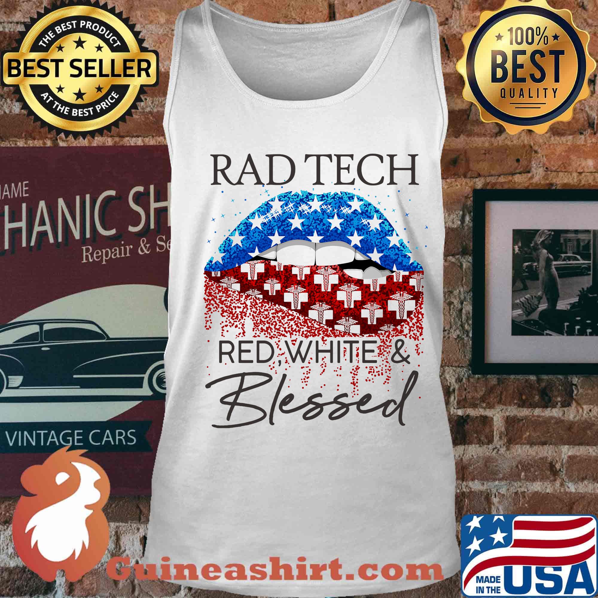 Lips rad tech red white and blessed american flag independence day s Tank top
