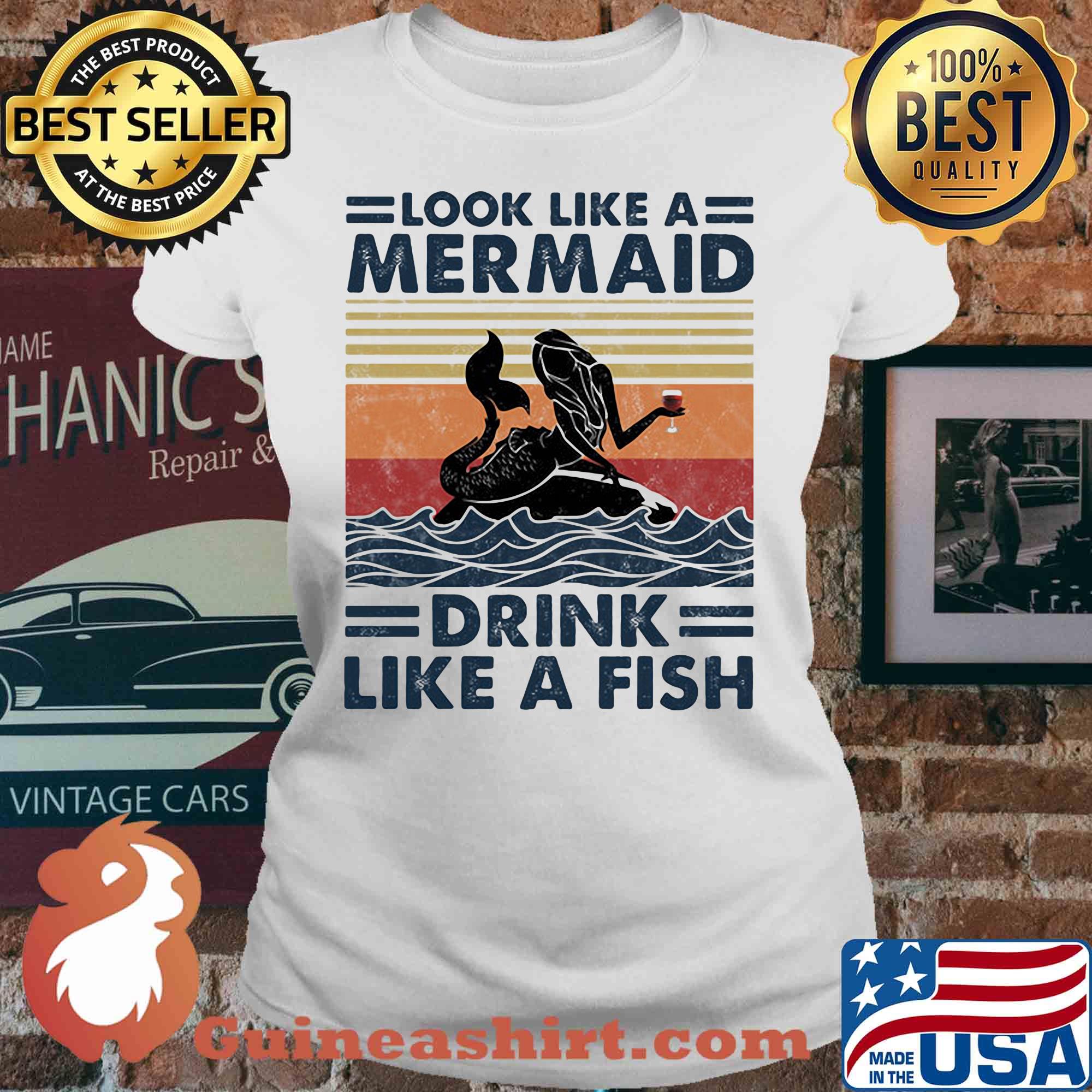 Look like a mermaid drink like a fish vintage retro s V-neck