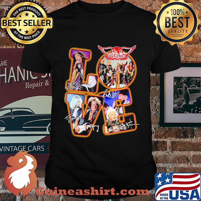 Love aerosmith band members signatures shirt