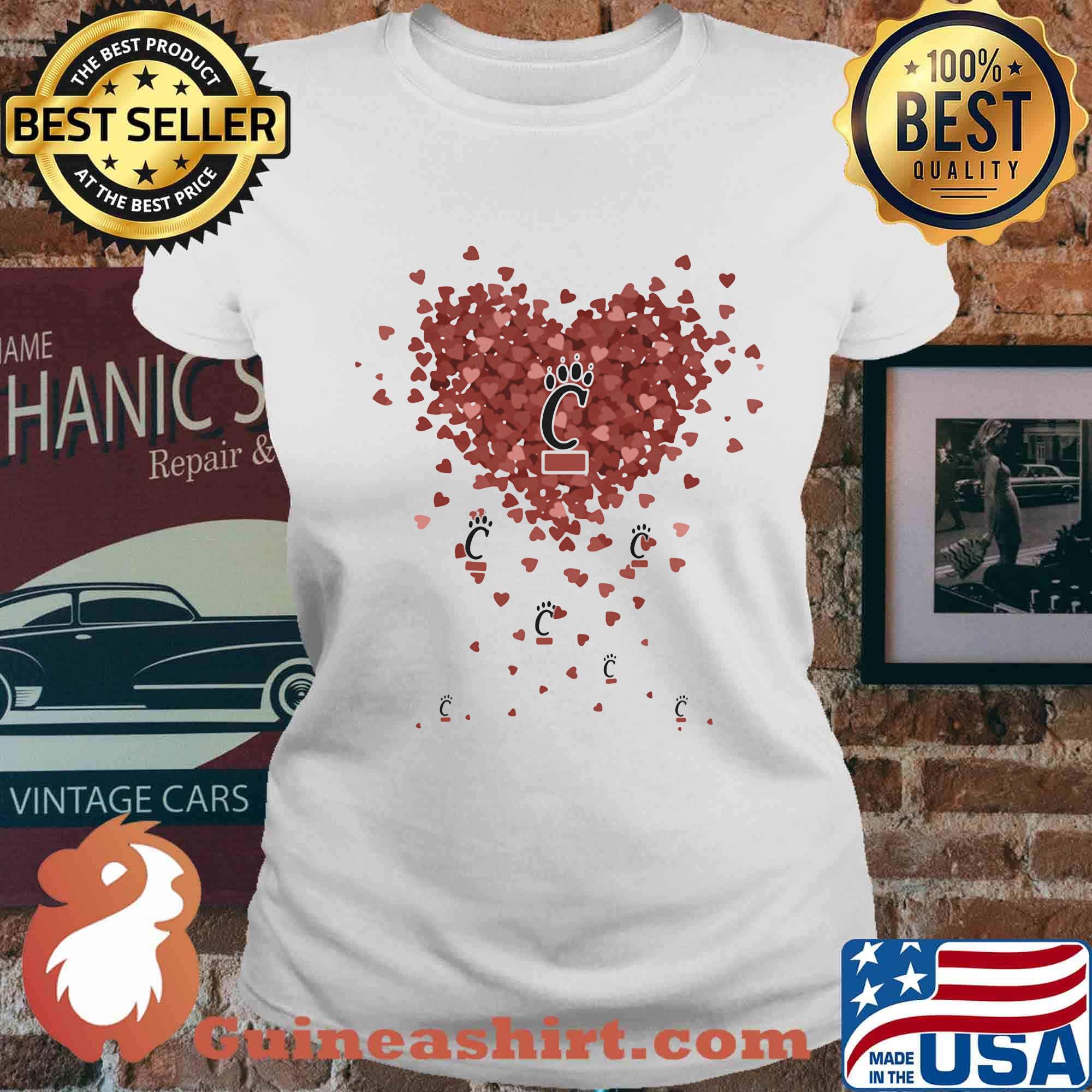 Love cincinnati bearcats logo hearts s Ladies tee