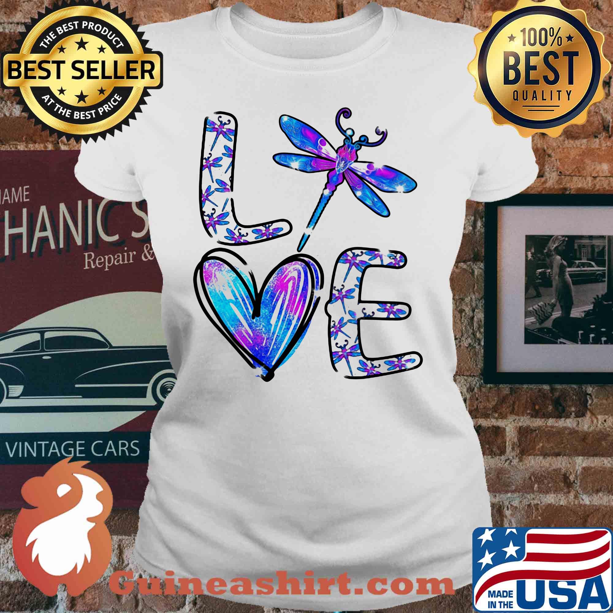 Love dragonflies heart diamond s V-neck