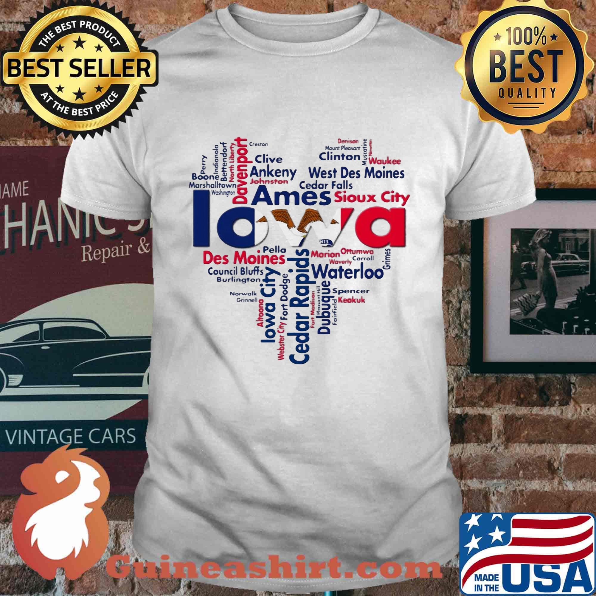 Love iowa davenport ames sioux city des moines cedar rapids waterloo heart shirt