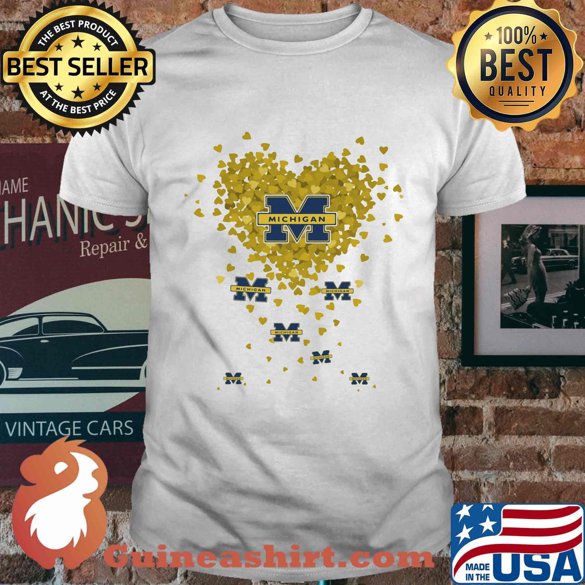 Love michigan wolverines logo hearts shirt
