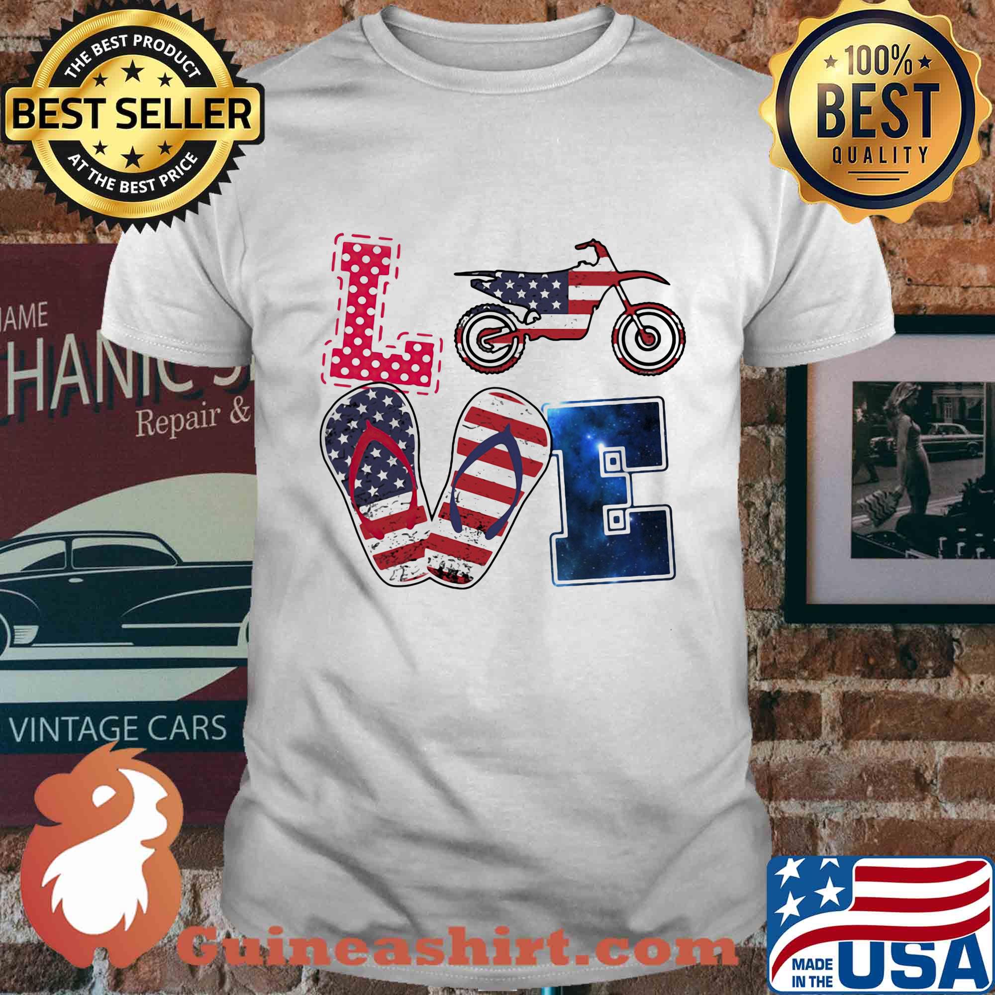 Love motocross American flag veteran Independence day shirt