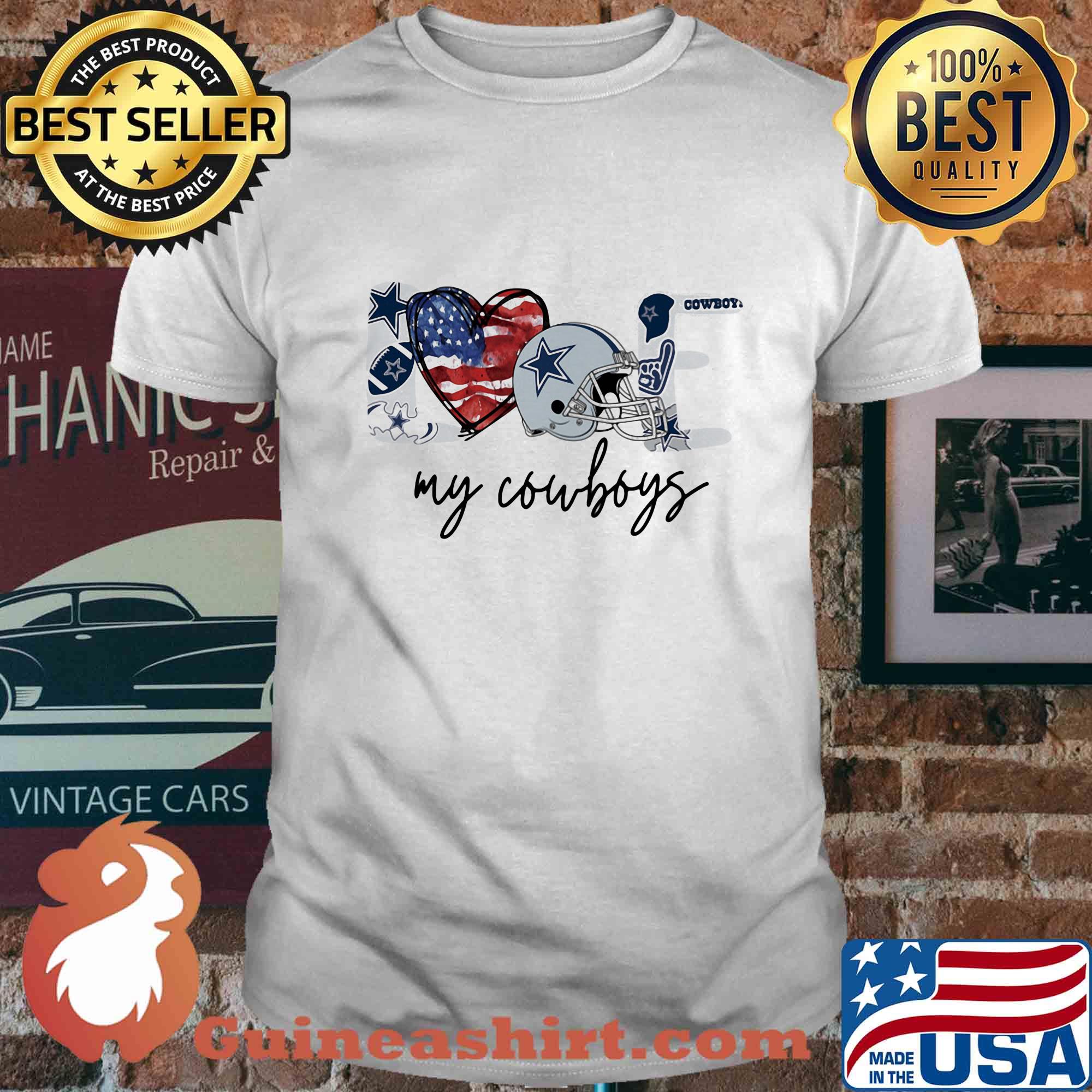 Love my dallas cowboys football heart american flag independence day shirt