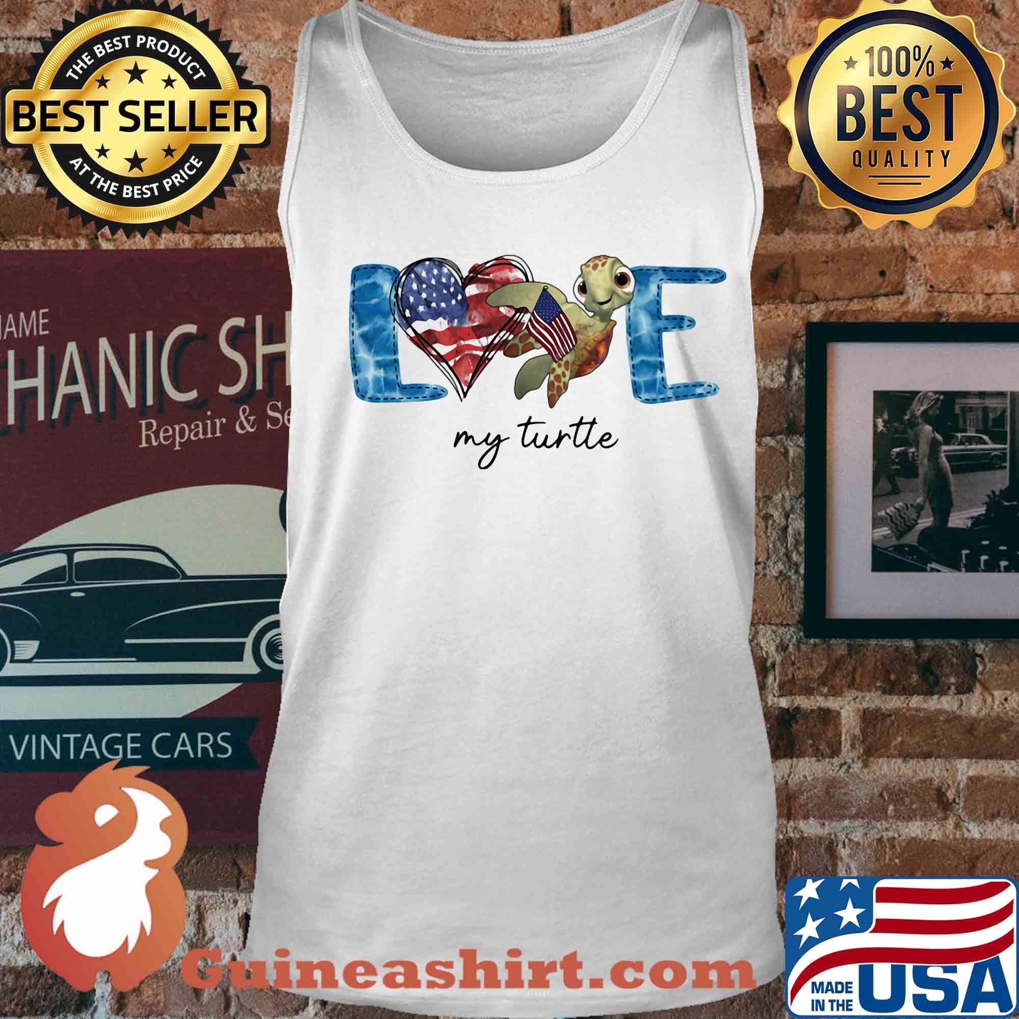 Love my turtle american flag independence day s Tank top