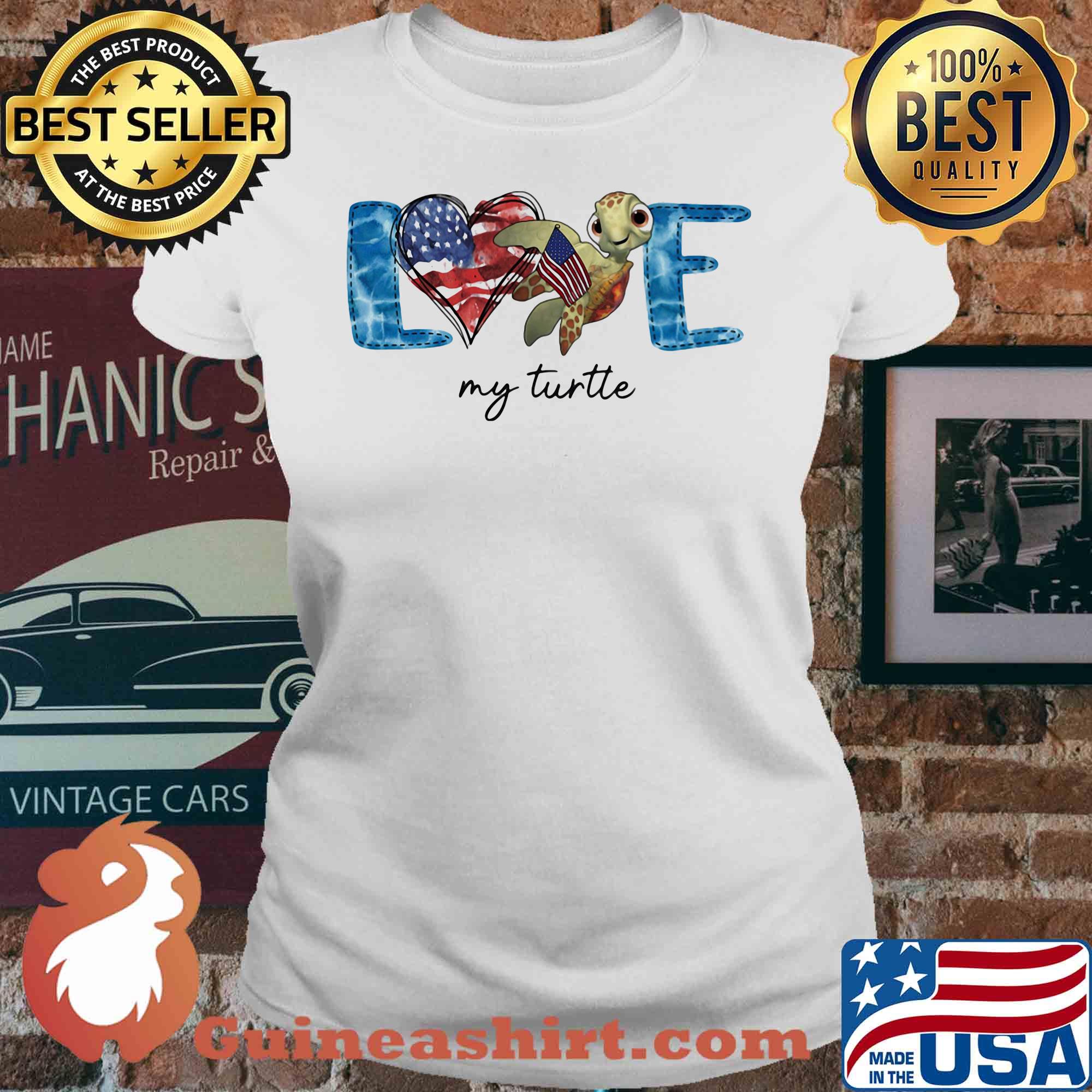 Love my turtle american flag independence day s V-neck