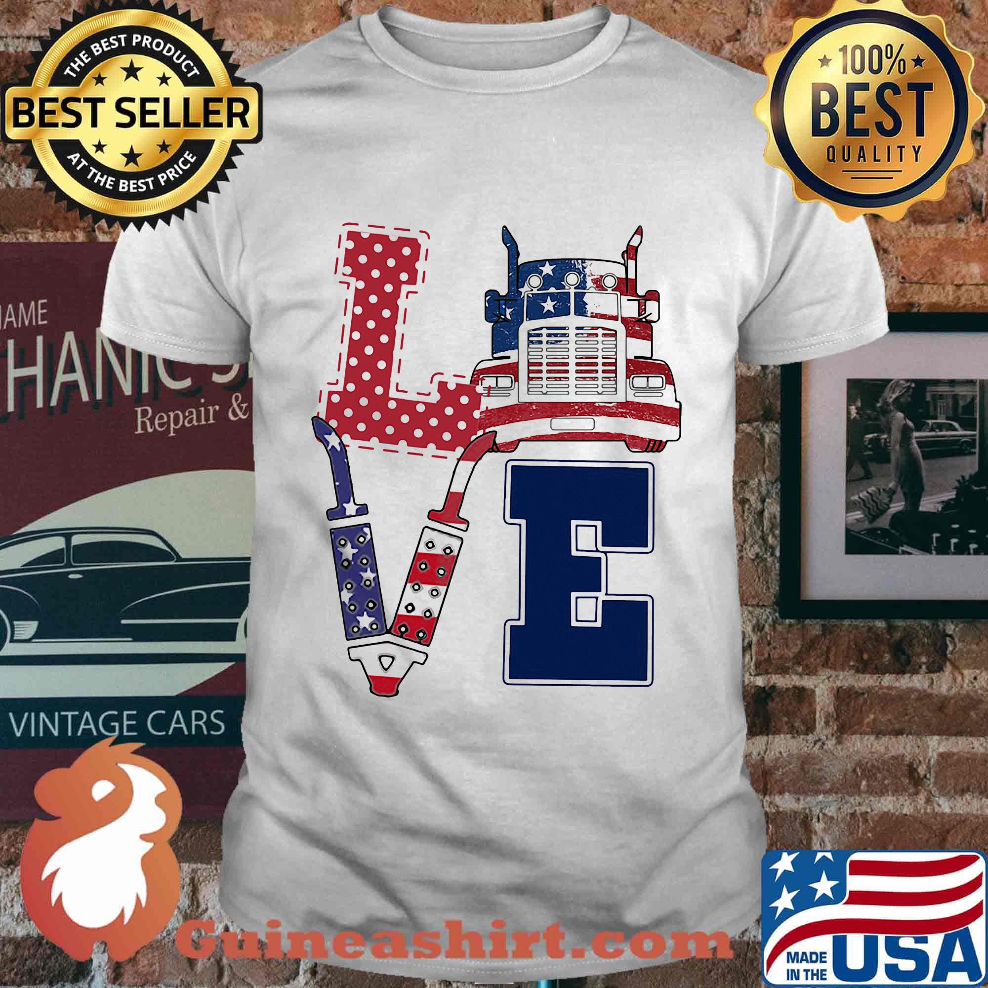 Love trucker american flag independence day shirt