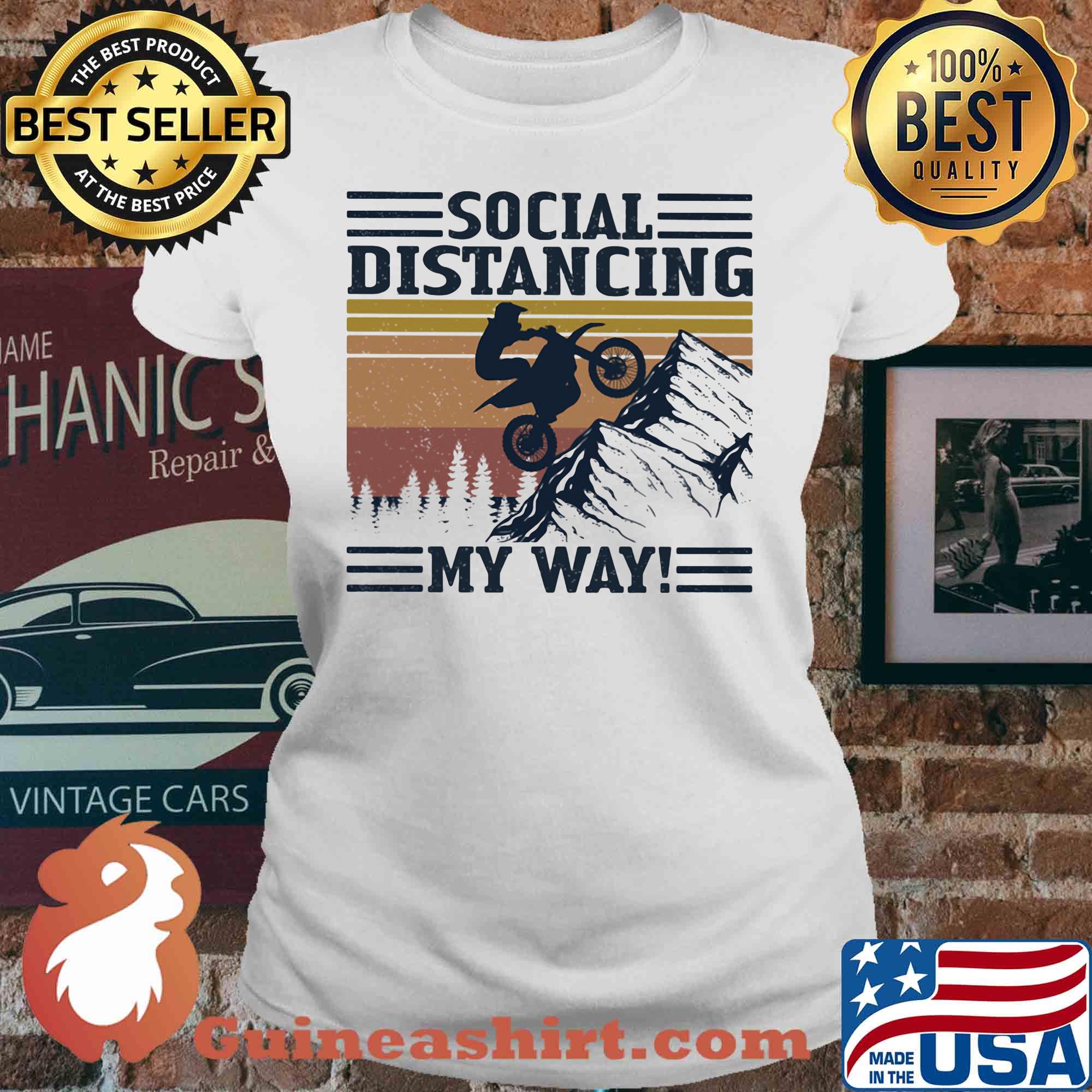 Motocross social distancing my way vintage retro s V-neck