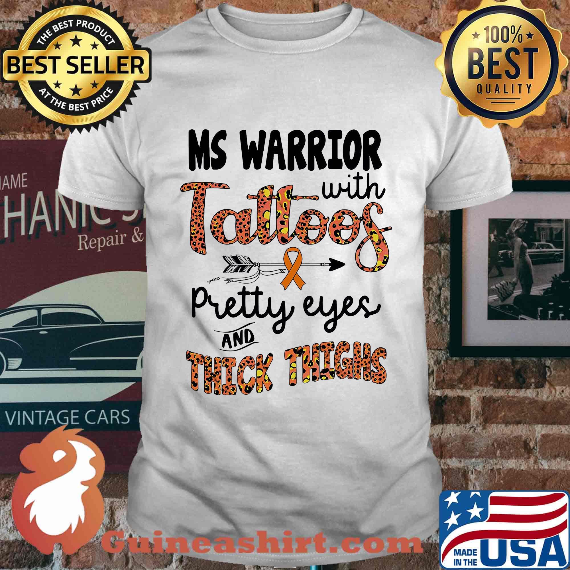 Ms Warrior with tattoos pretty eyes and thick thighs cancer awareness shirt