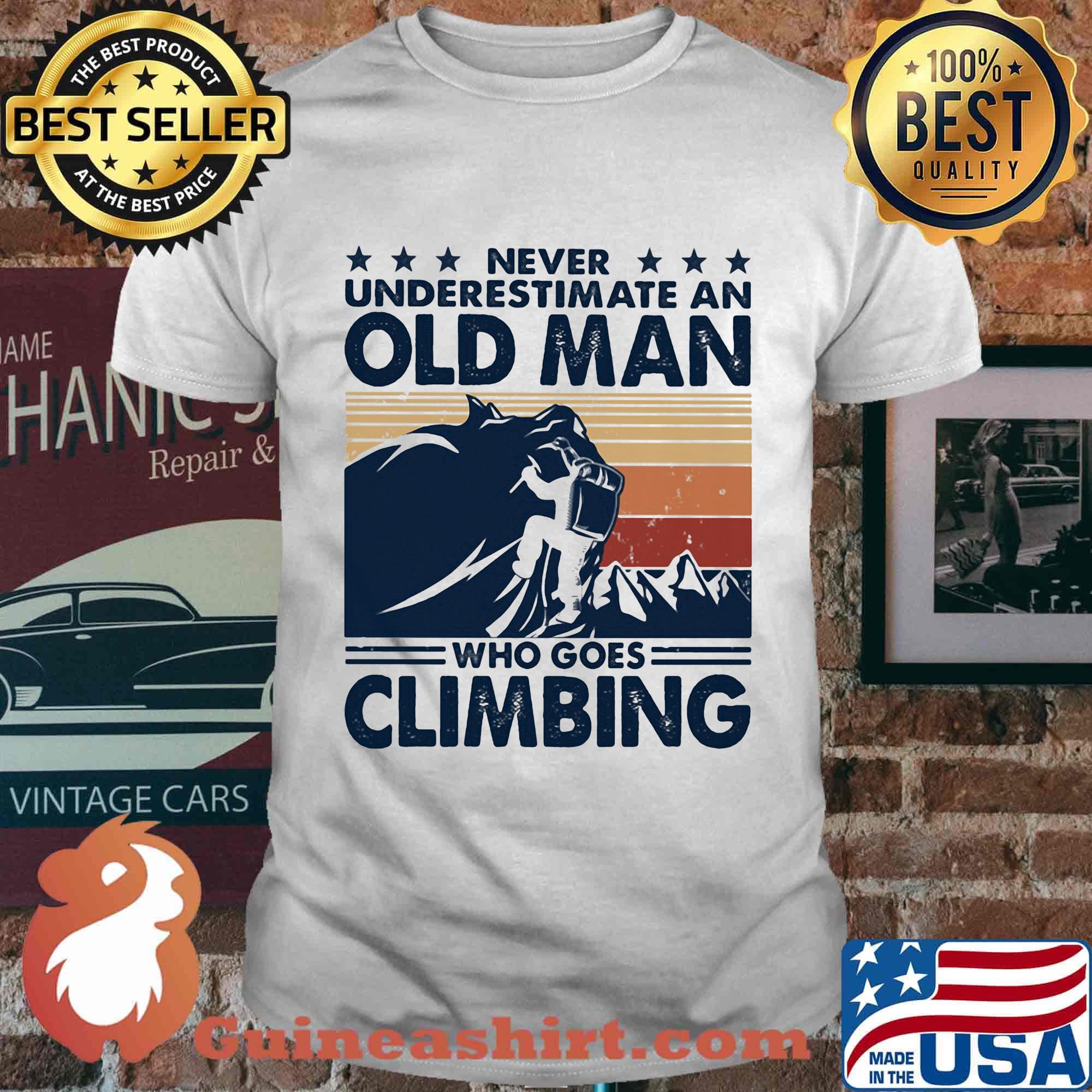 Never underestimate an old man who goes climbingvintage retro stars shirt
