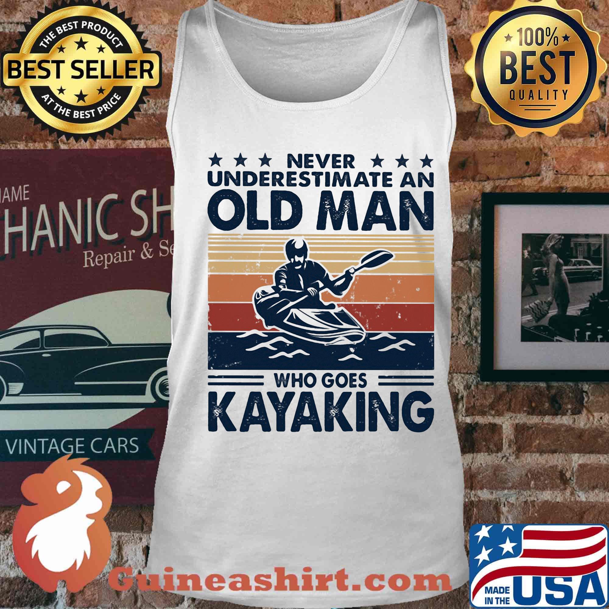 Never underestimate an old man who goes kayaking vintage retro stars s Tank top