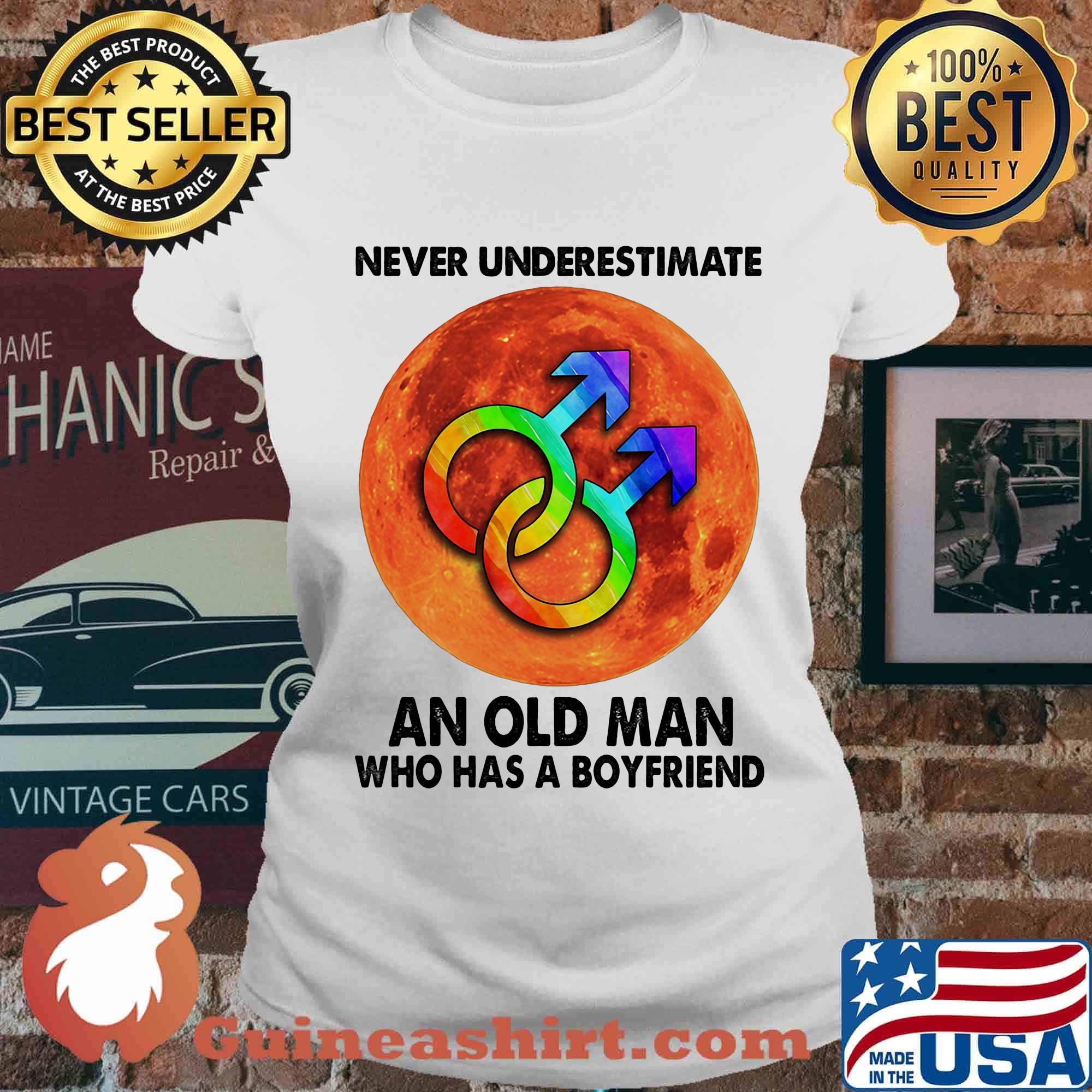 Never Underestimate An Old Man Who Has A Boyfriend Sunset LGBT Shirt Ladies tee