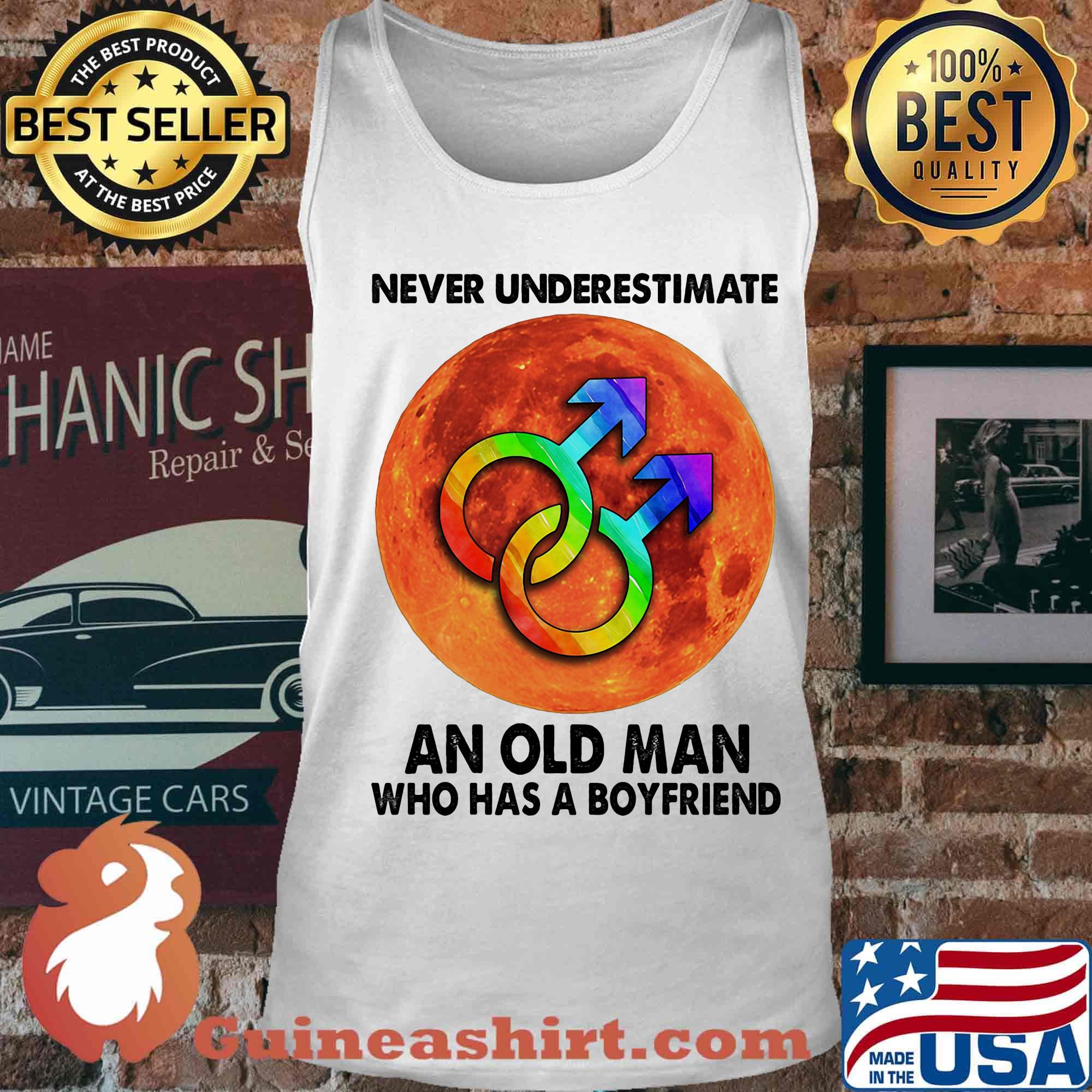 Never Underestimate An Old Man Who Has A Boyfriend Sunset LGBT Shirt Tank top