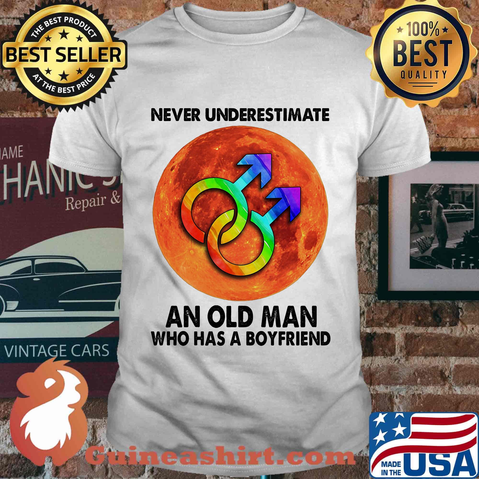 Never Underestimate An Old Man Who Has A Boyfriend Sunset LGBT Shirt