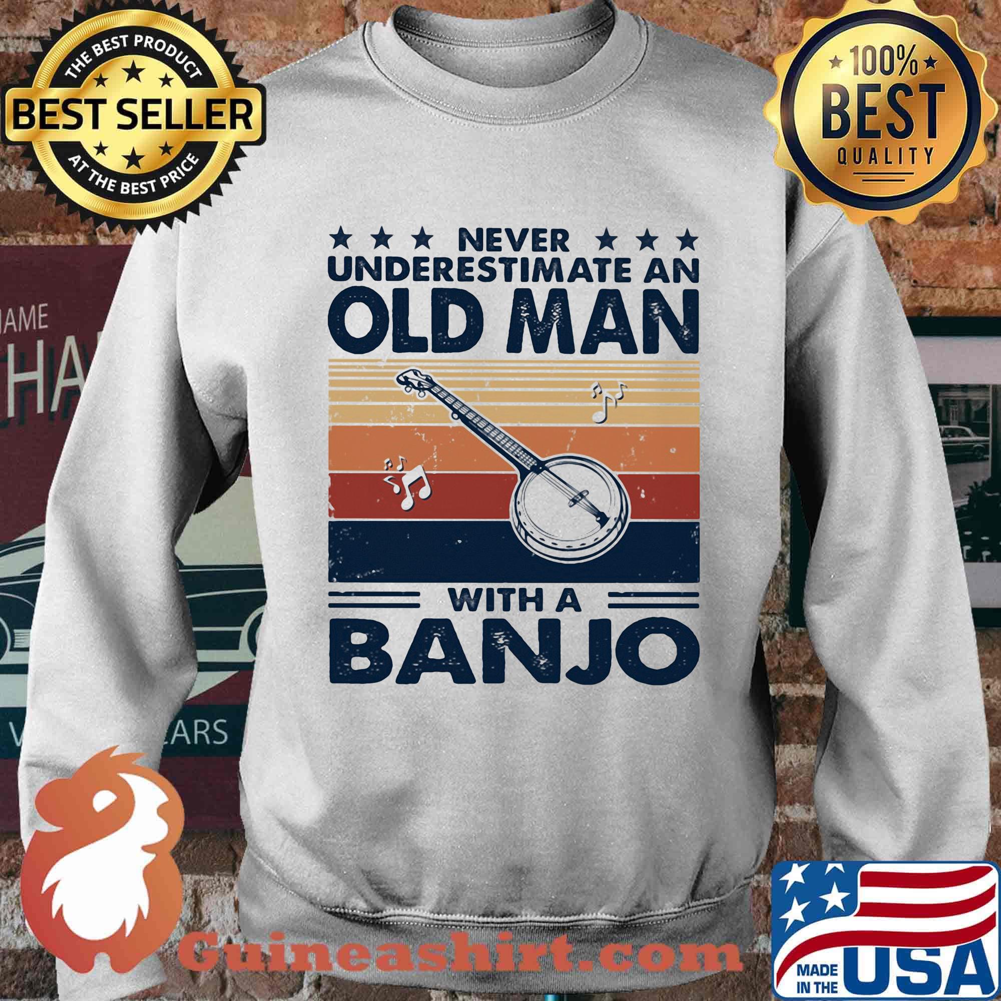 Never underestimate an old man with a banjo vintage retro stars s Sweater