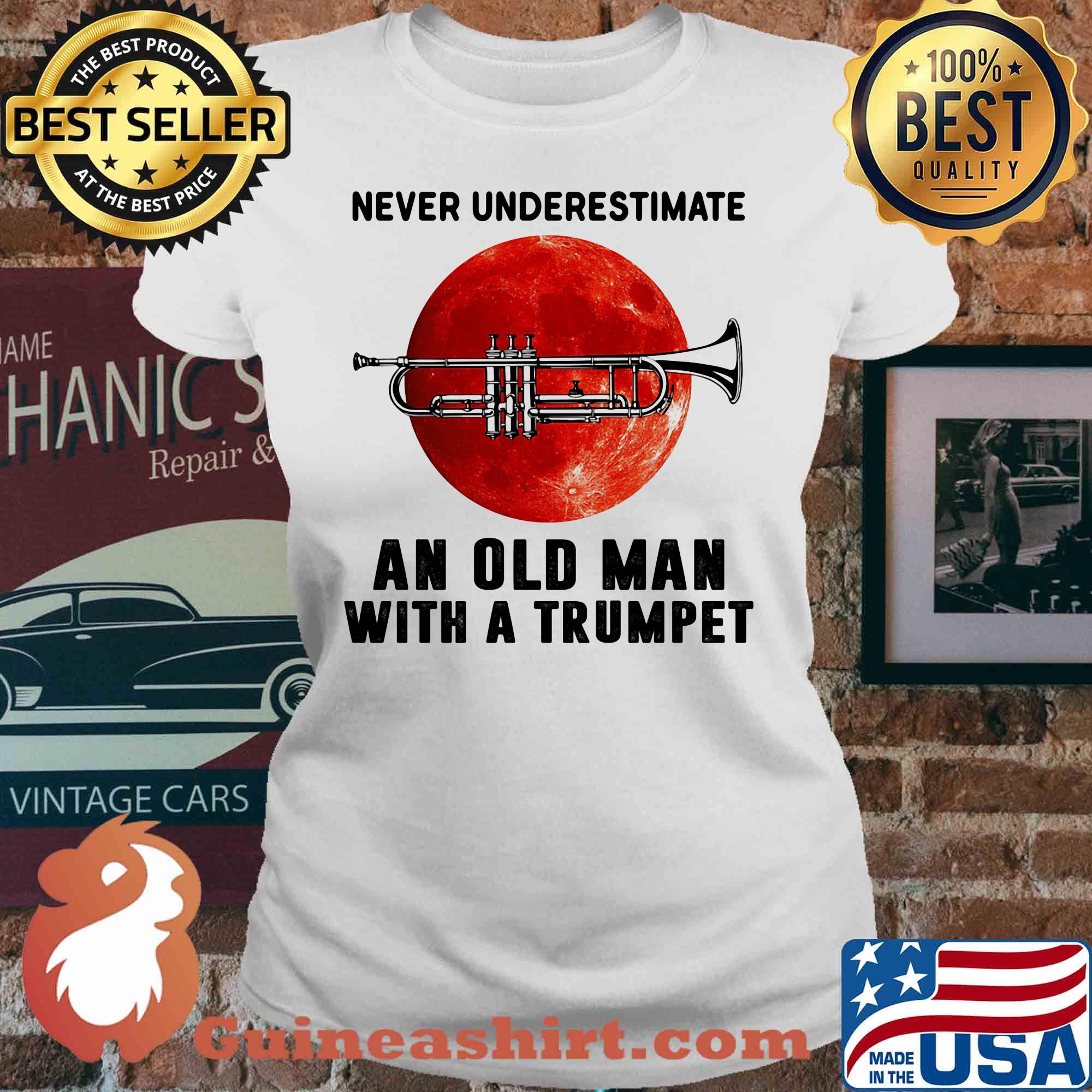 Never underestimate an old man with a trumpet s V-neck