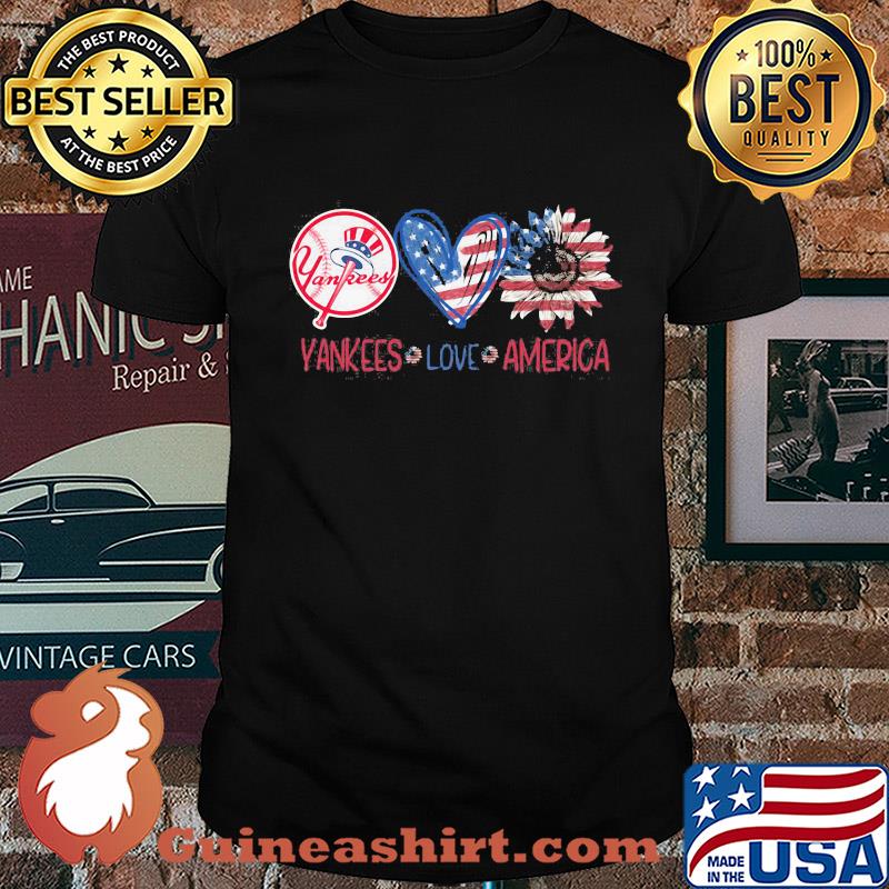 New york yankees love american flag independence day sunflower heart shirt