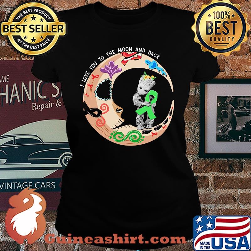 Nightmare i love to the moon and back baby groot hug cancer awareness green shirt