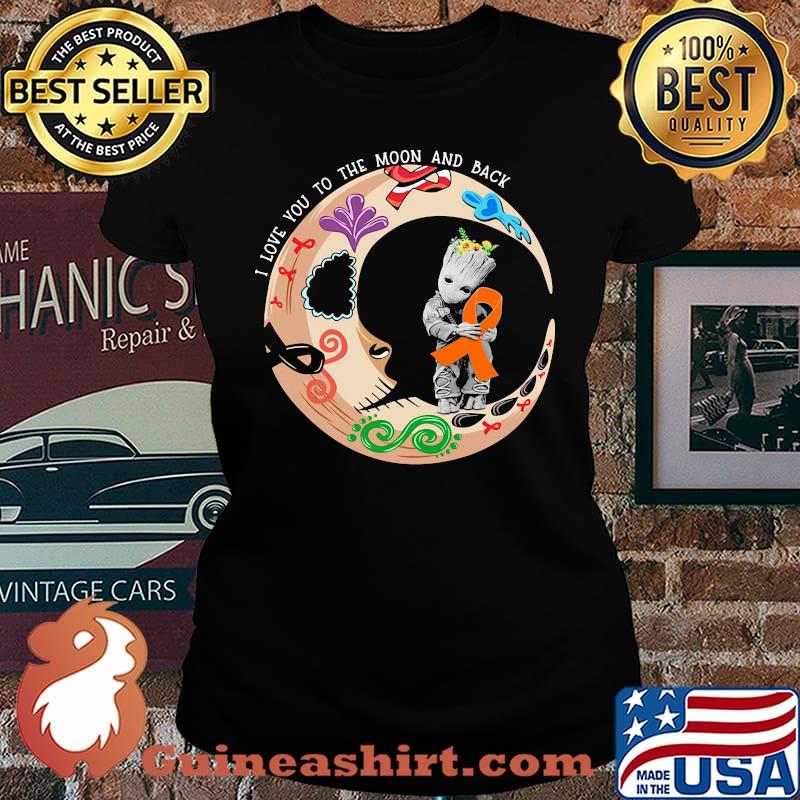 Nightmare i love to the moon and back baby groot hug cancer awareness orange shirt