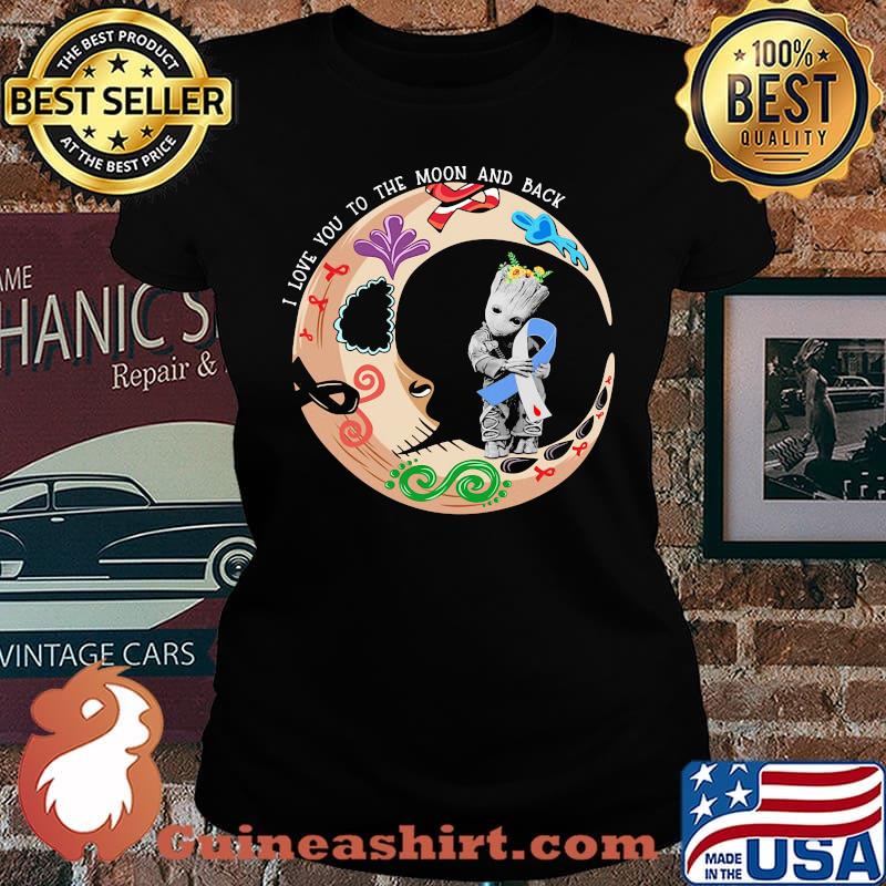 Nightmare i love to the moon and back baby groot hug cancer awareness shirt