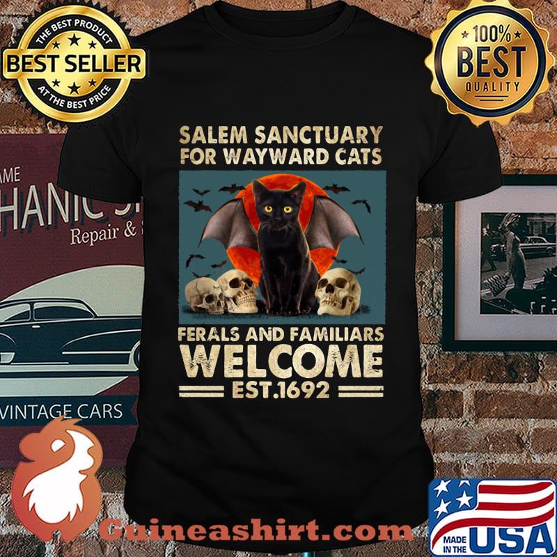 Official Salem Sanctuary Ror Wayward Cats Rerals An Familiars Welcome Est1962 Sunset Skullcap Shirt