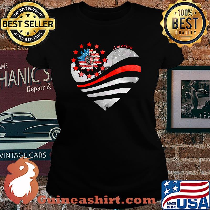 Official Sunflower Heart American Flag Independence Day Shirt Laides tee