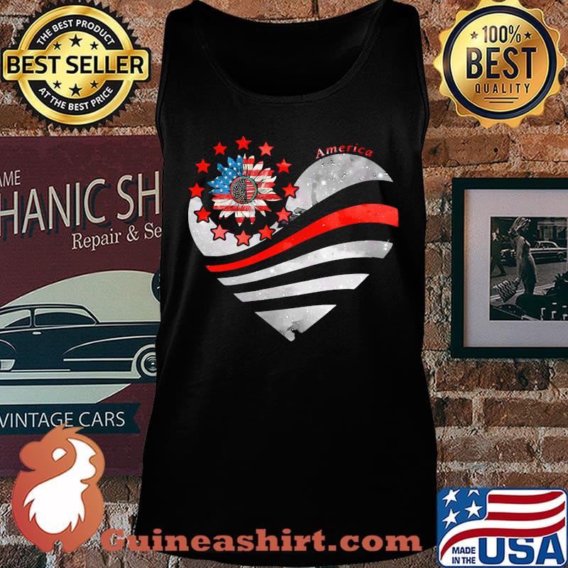 Official Sunflower Heart American Flag Independence Day Shirt Tank top
