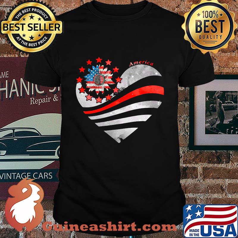 Official Sunflower Heart American Flag Independence Day Shirt