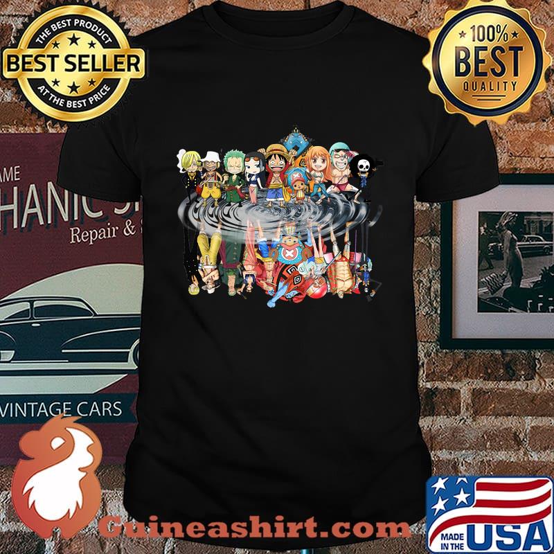 One piece cartoon chibi characters water reflection shirt