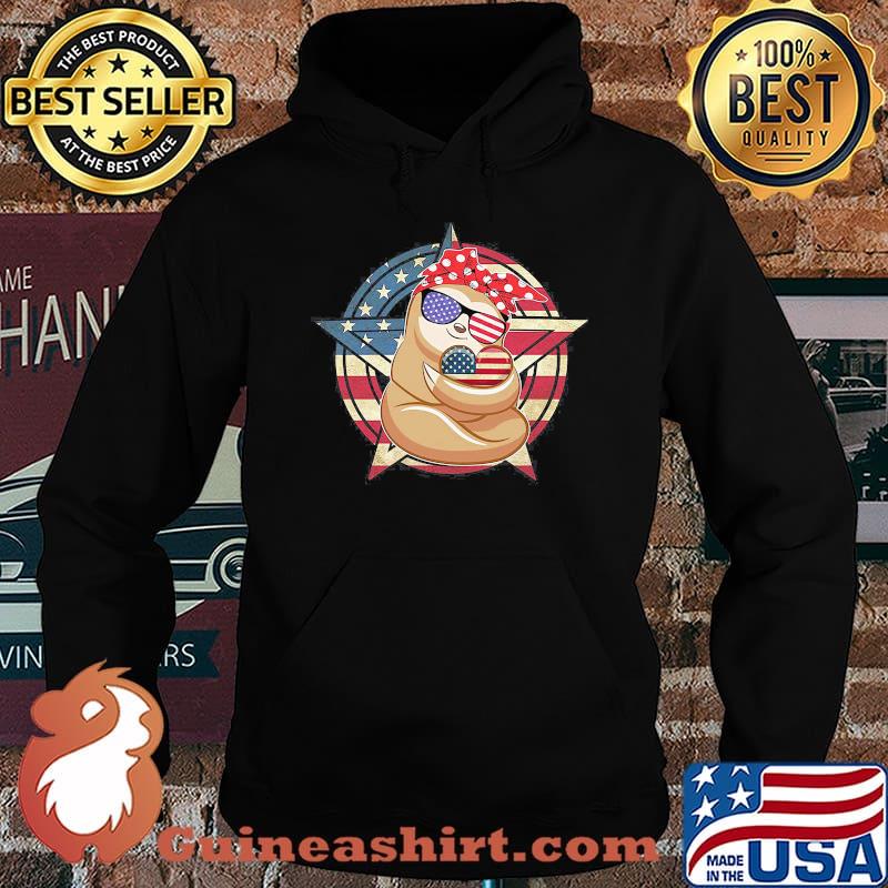 Patriotic Sloth American Flag Heart 4th of July T-s Hoodie